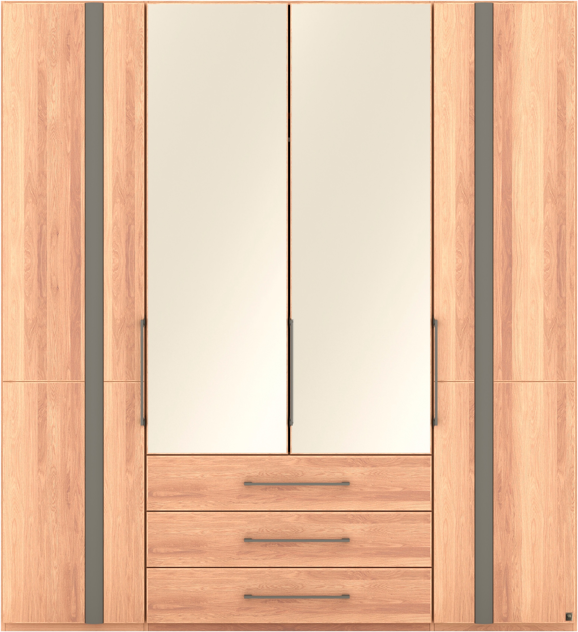 Musterring Drehtürenschrank »Sorrent, Kleiderschrank, teilmassiv Eiche«, (mit Türdämpfern, mit Schubladen, extra Böden, MADE IN GERMANY), Türen in Eiche massiv und als Parsol-Bronze-Spiegel, mit Schubkästen