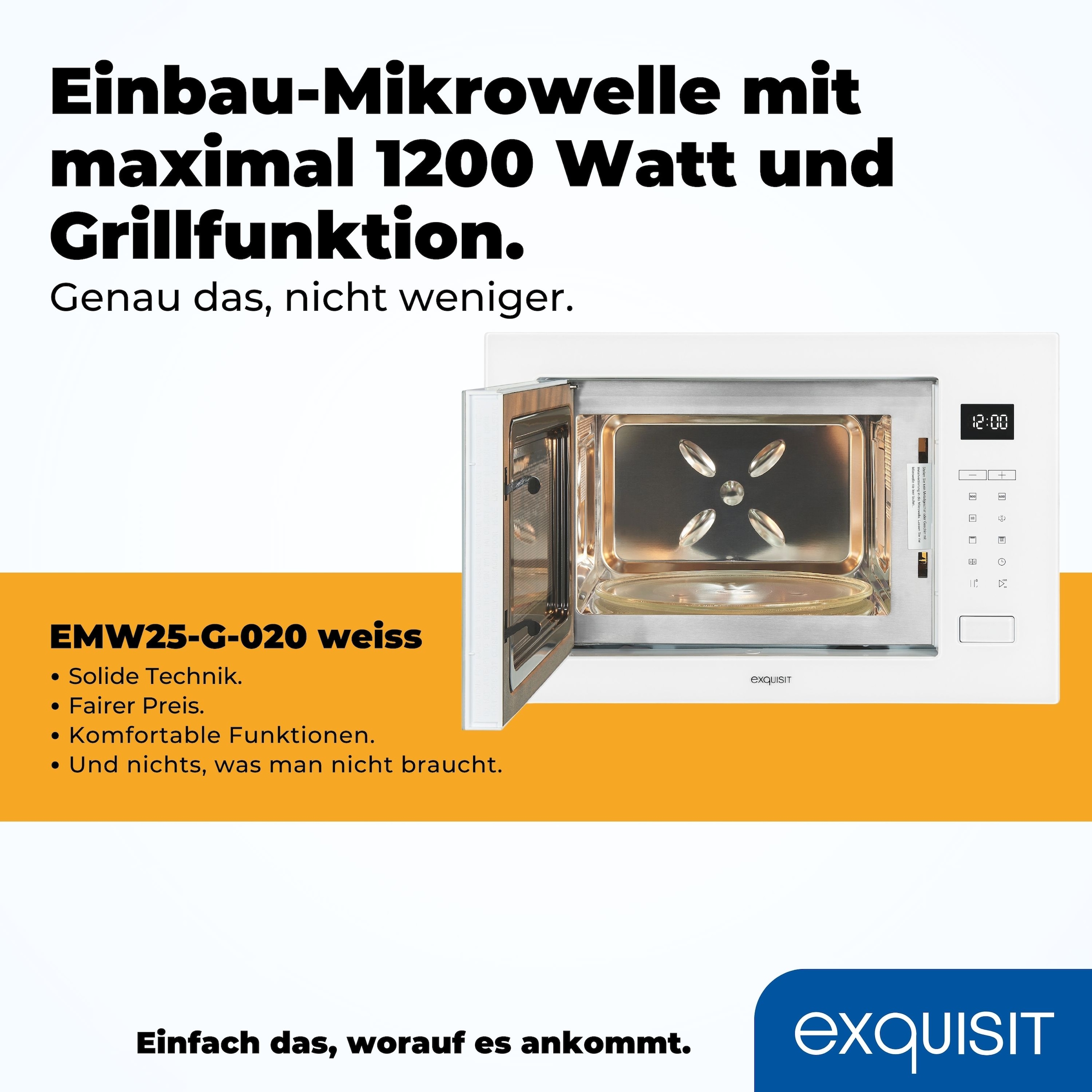 exquisit Einbau-Mikrowelle »EMW25-G-020«, Grill-Mikrowelle, 1450 W
