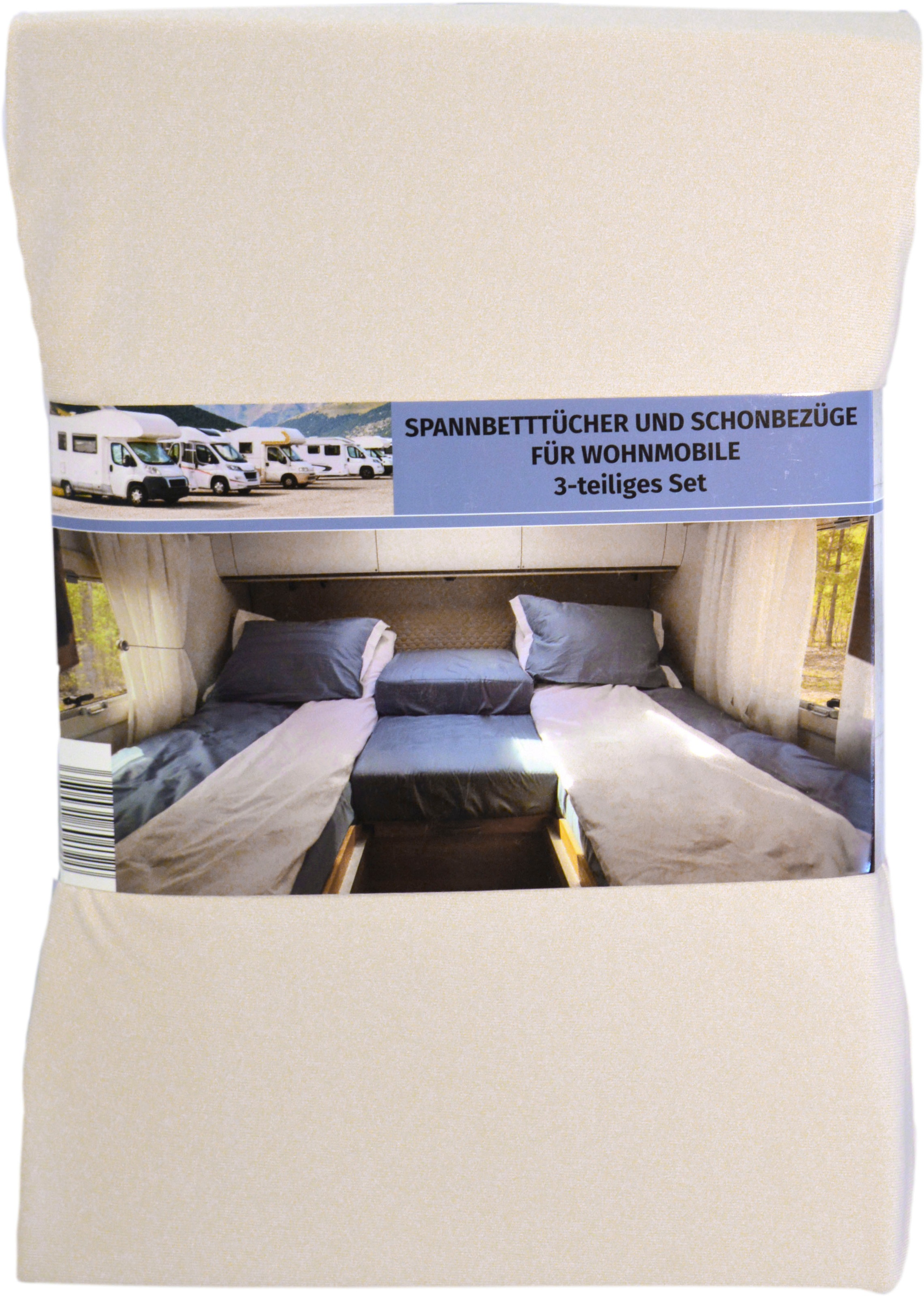 Kinzler Spannbettlaken »Jersey Spannbettlaken im 3-teiligen Set« für das Wohnmobil/Wohnwagen Heckbett in beige, Größe 70-85x190-210 23