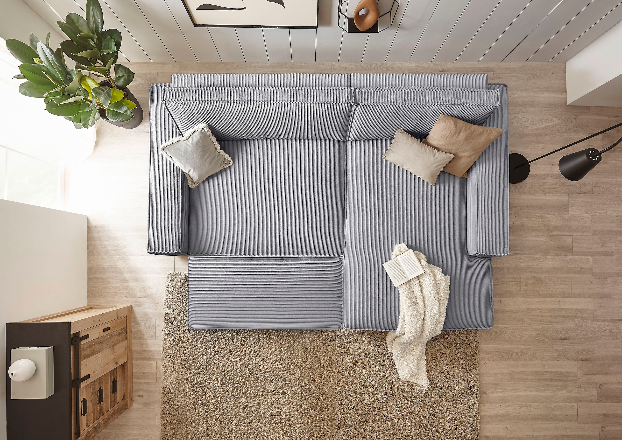Home affaire Polsterecke »NEU: SHERWOOD XXL tief, L-Form mit Schlaffunktion, Big-Sofa mit Hocker«, (Set, 2 St.), stellbar zum Schlafsofa (Krokodilverbinder), Cord, Leinenoptik