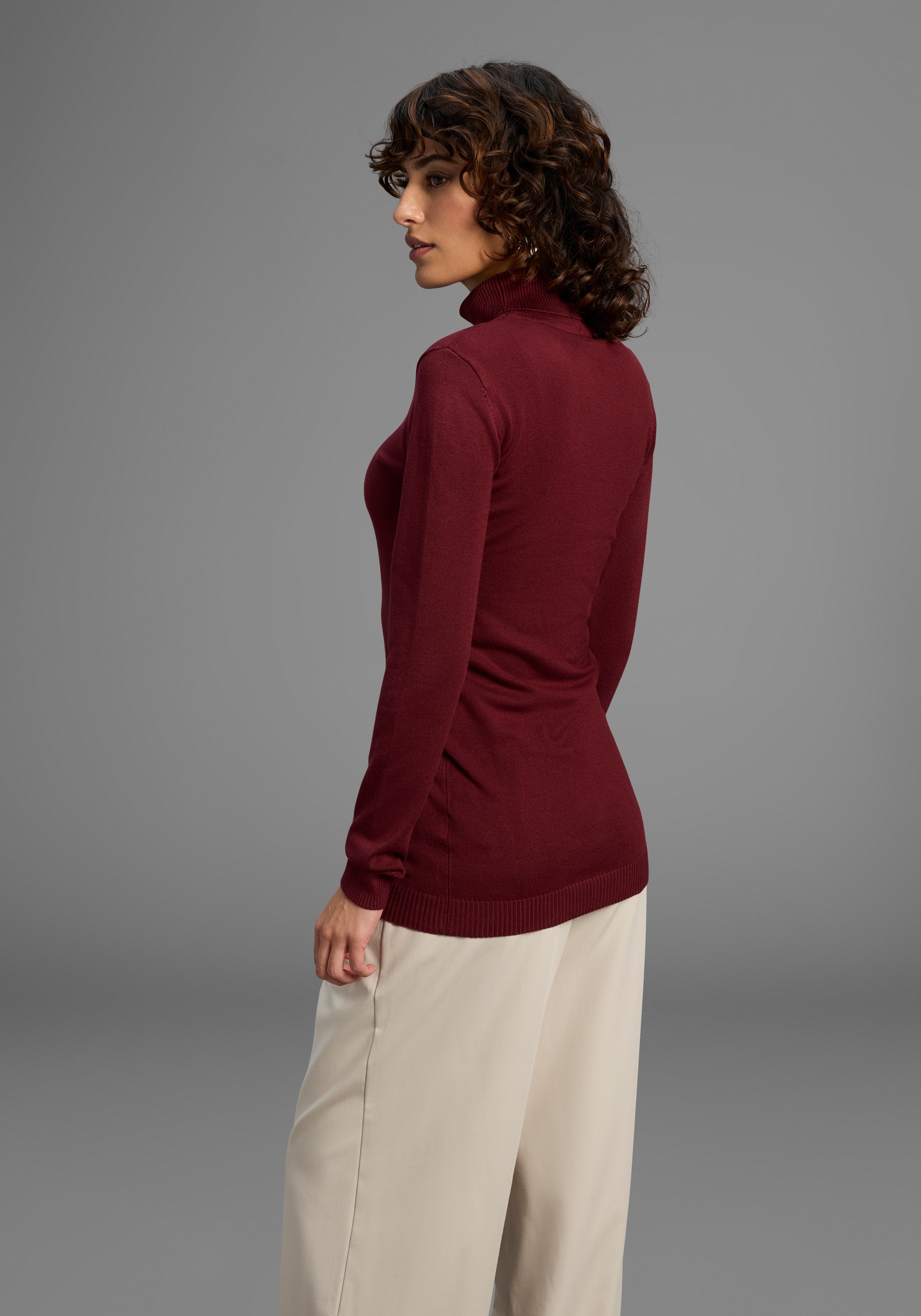 Laura Scott Rollkragenpullover Feinstrick in figurbetonter Longform