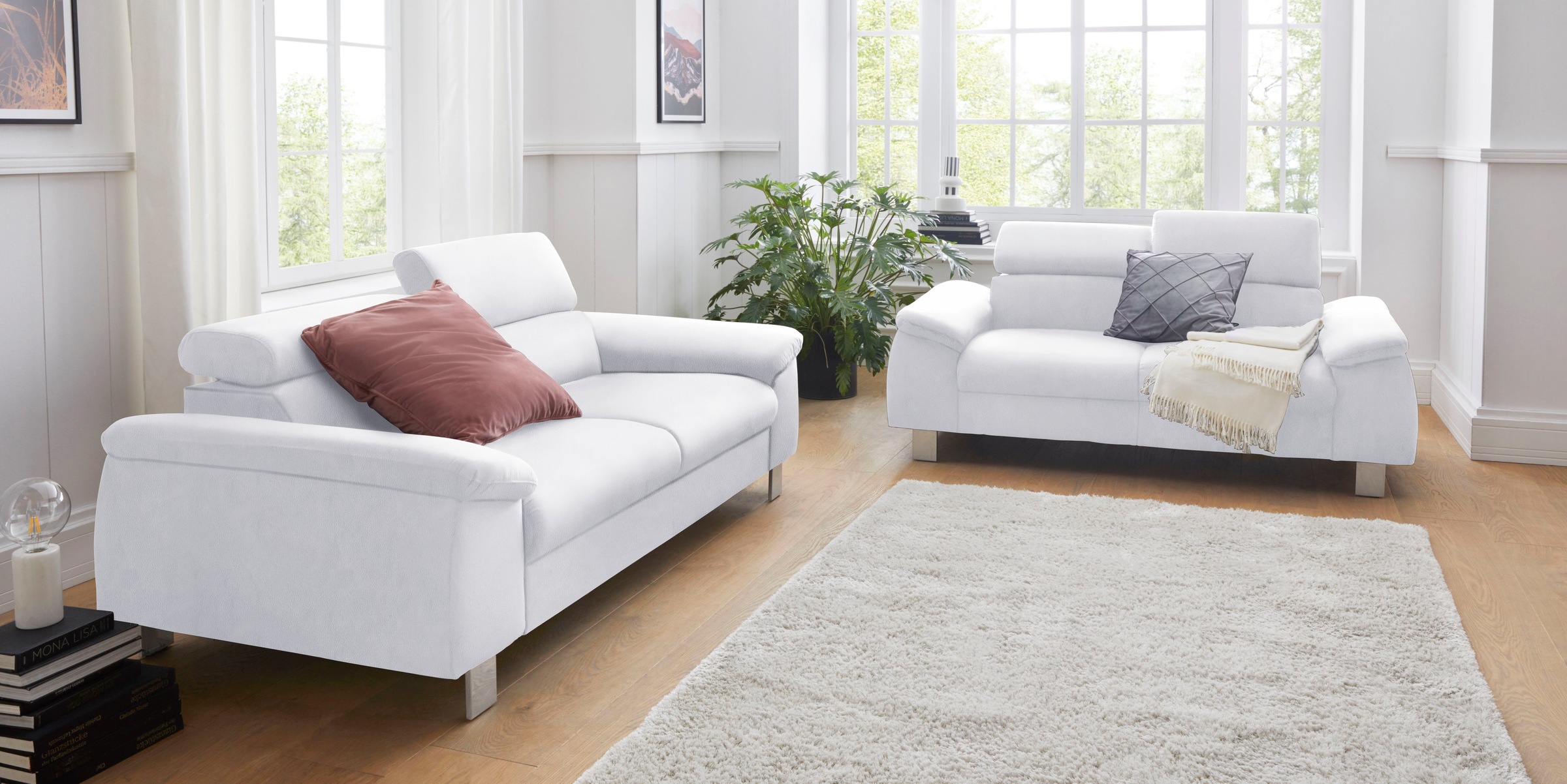 COTTA Polstergarnitur »Komaris«, (Set), Set bestehend aus: 3-Sitzer mit Kopfteilverstellung & Hocker