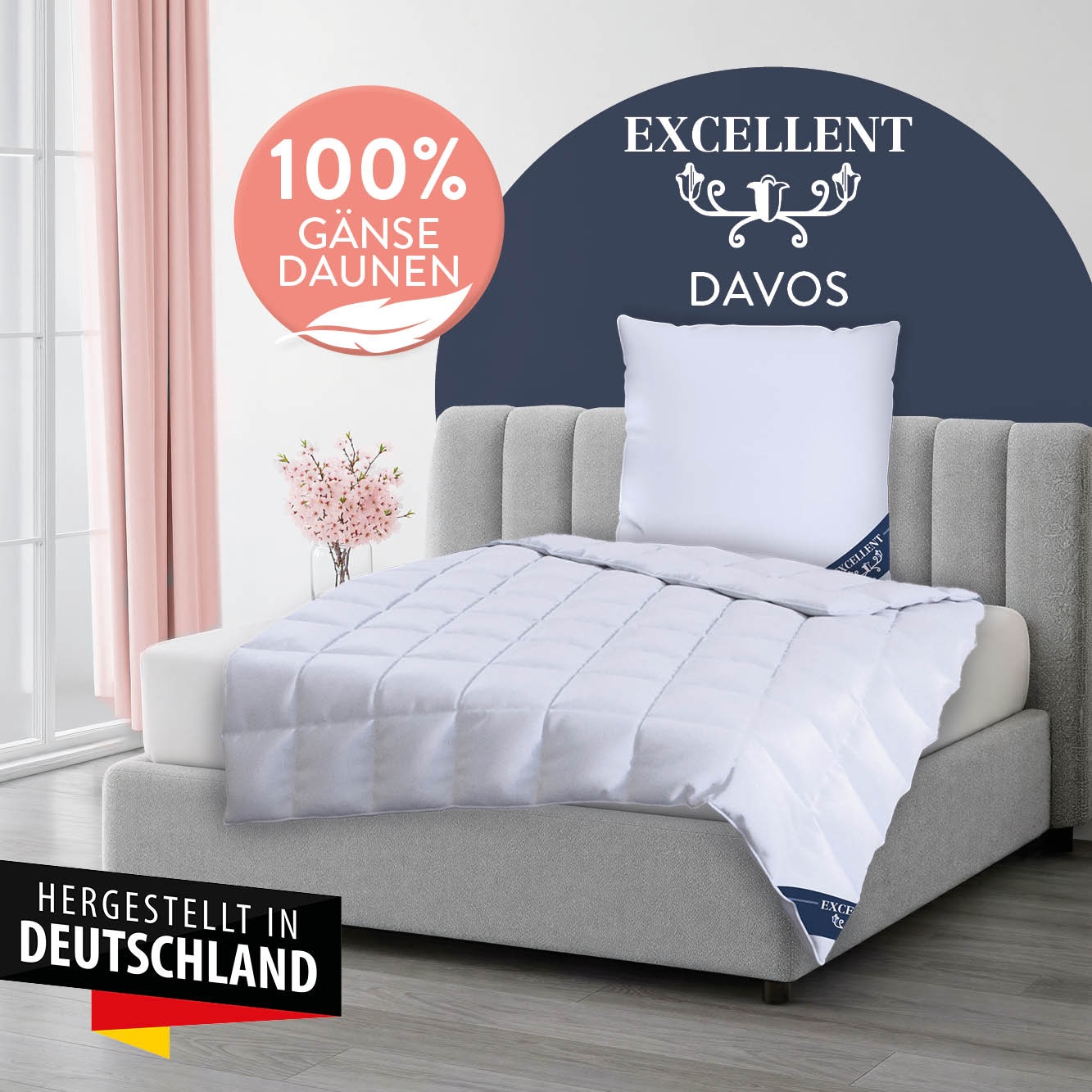 Excellent Gänsedaunenbettdecke »Davos, Bettdecken für Sommer und Winter, Decke, 100% Gänsedaune« leicht Füllung 100% Gänsedaunen 1 Stk. tlg. Bettdecke 135x200 cm, 155x220cm und weitere Größen, Made in Germany