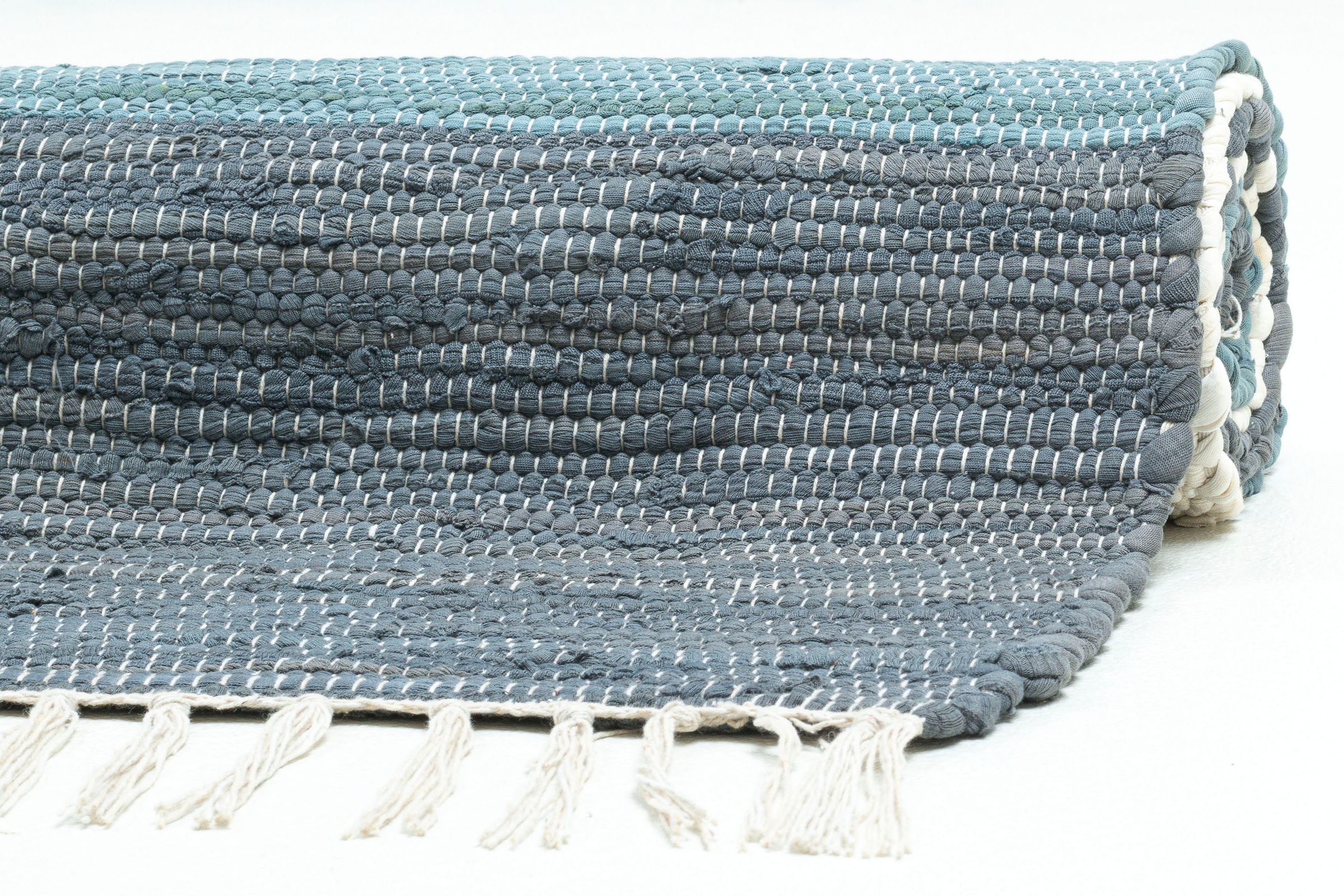 THEKO Teppich »Stripe Cotton, handgewebt«, rechteckig, 5 mm Höhe, Flachgewebe, gestreift, reine Baumwolle, mit Fransen, auch als Läufer