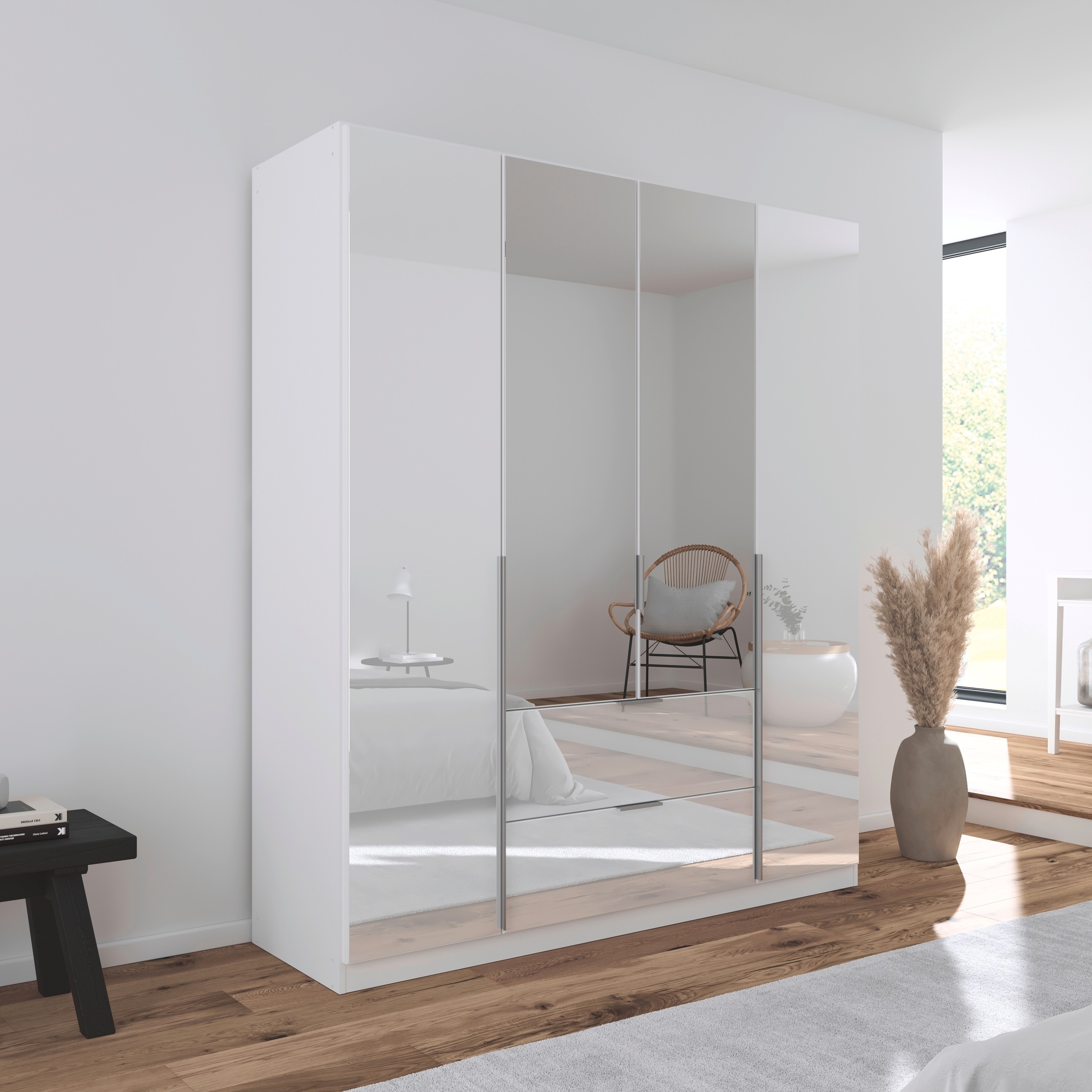 rauch Drehtürenschrank »Kleiderschrank Kleiderschränke Schrank Garderobe AGORDO mit Glasfront«, (in zwei Griff-Farben, Breiten 91-360 cm), mit Außenschubkästen, in 7 Breiten und 2 Höhen MADE IN GERMANY