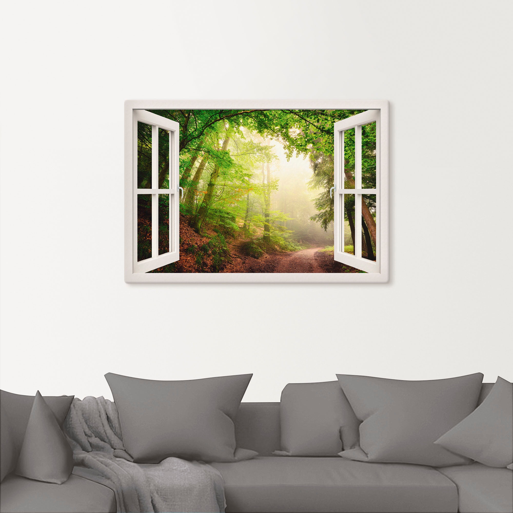 Artland Wandbild »Fensterblick Torbögen durch Bäume«, Wald, (1 St.), als Leinwandbild, Poster in verschied. Größen