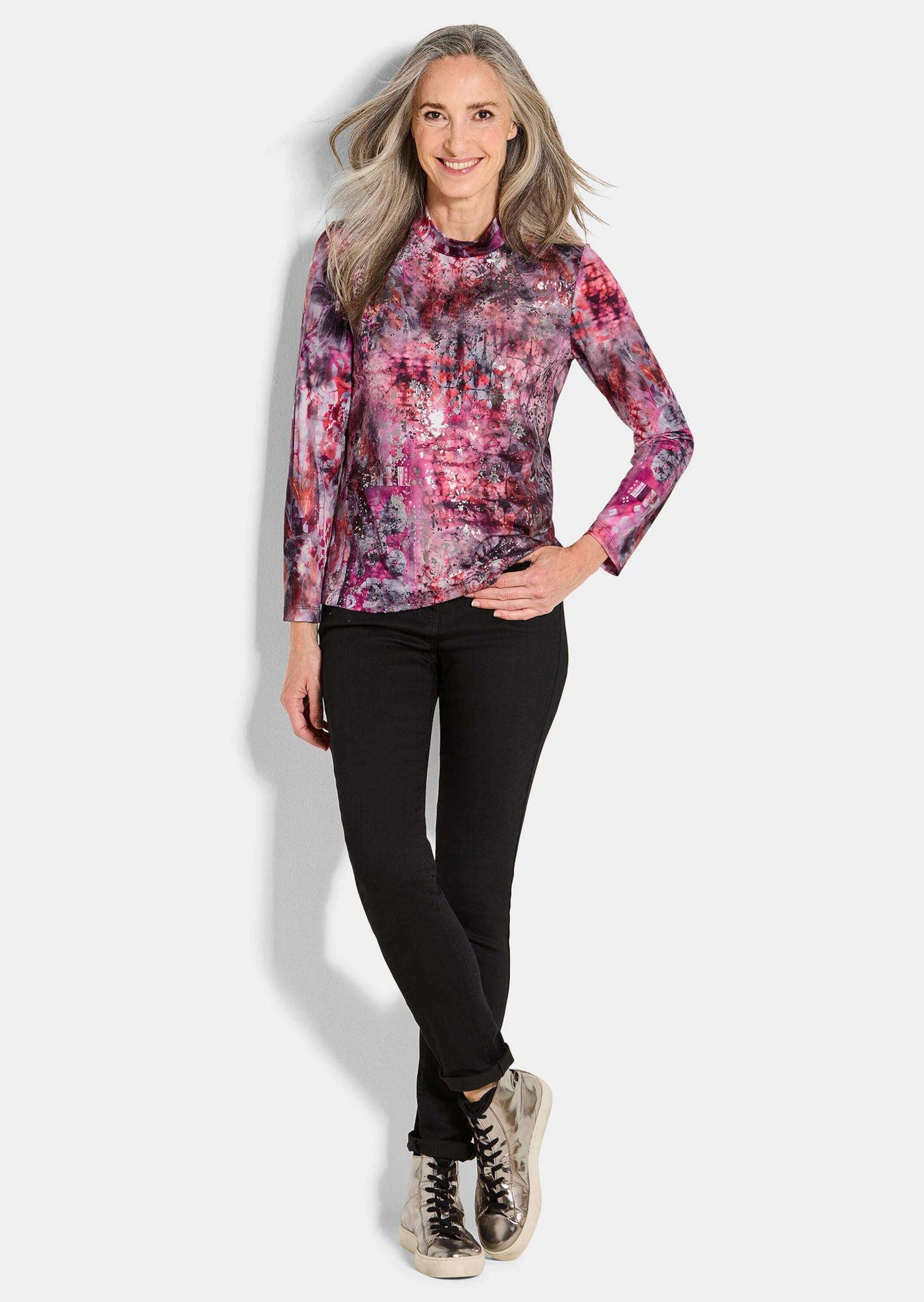 GOLDNER Kurzarmshirt »Langarm Jersey-Shirt mit Allover-Druck« Stehbundkragen