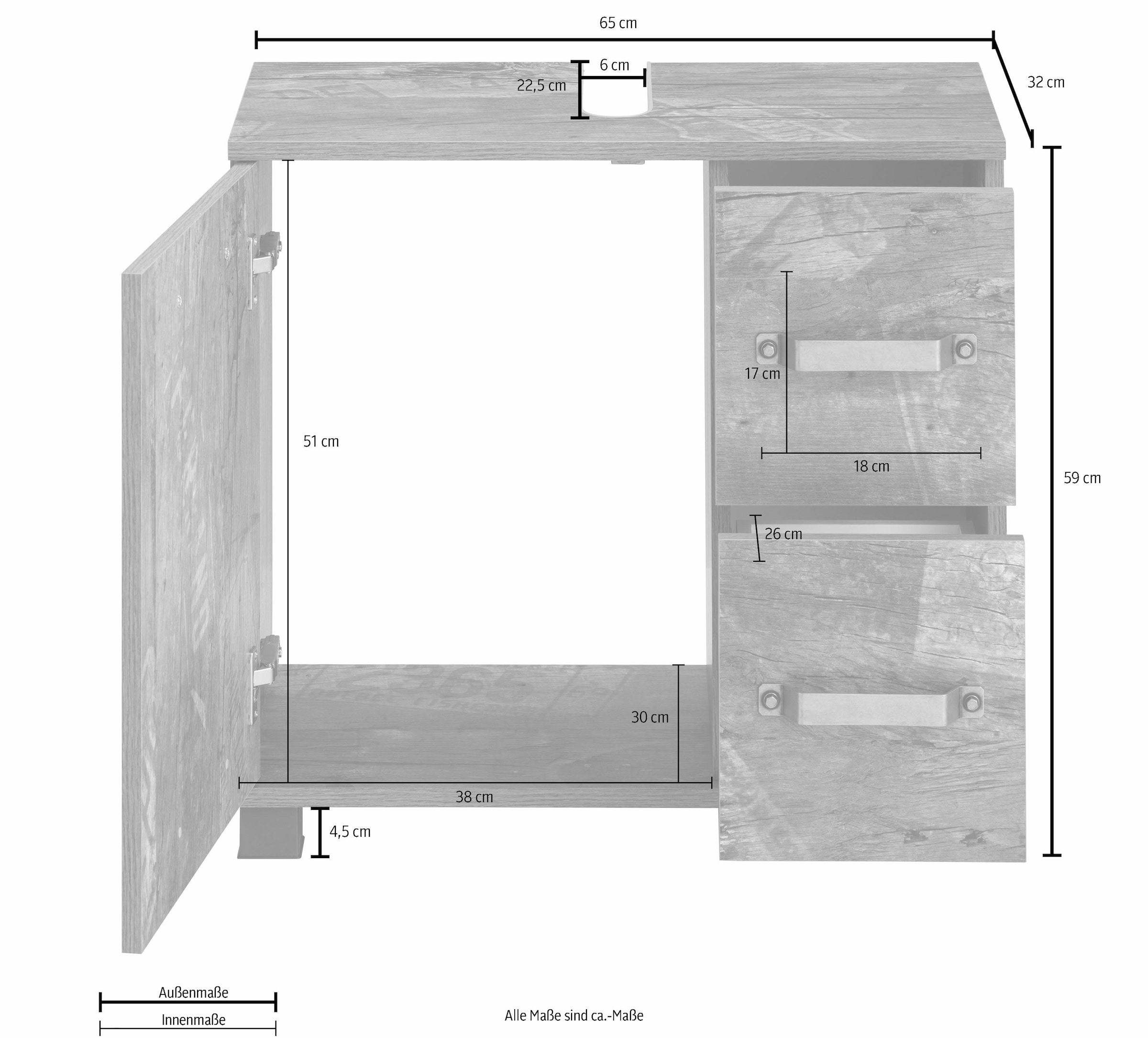 Schildmeyer Waschbeckenunterschrank »Milan«, Breite 65 cm, mit 1 Tür & 2  Schubladen, Tür mit Anschlagdämpfern bestellen bei OTTO