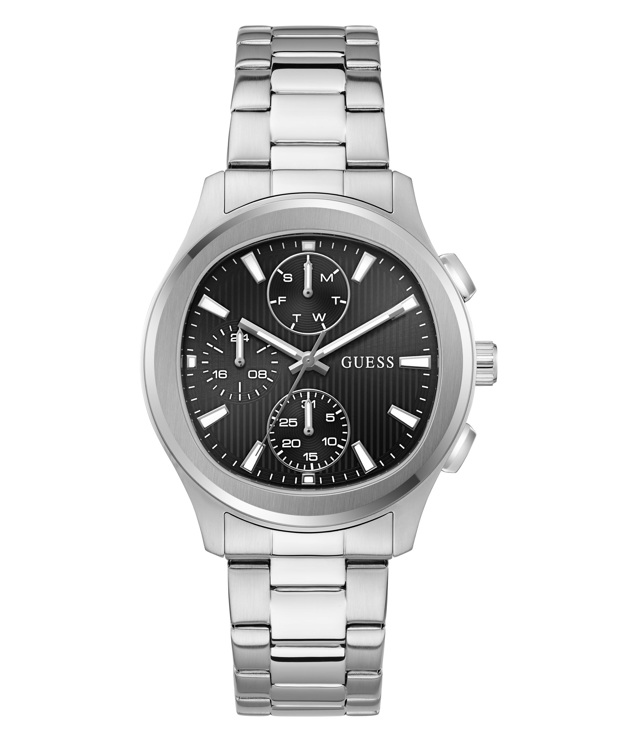 Guess Multifunktionsuhr »PALMER« Quarzuhr, Armbanduhr, Herrenuhr, Edelstahlarmband, analog, Wochentag