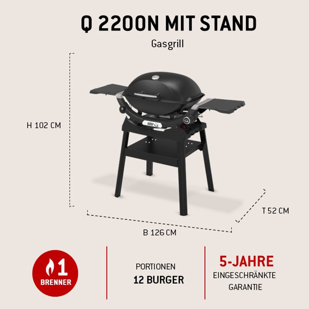 Weber Gasgrill »Q2200N« Mit Deckelthermometer, abnehmbaren Seitentischen und Untergestell