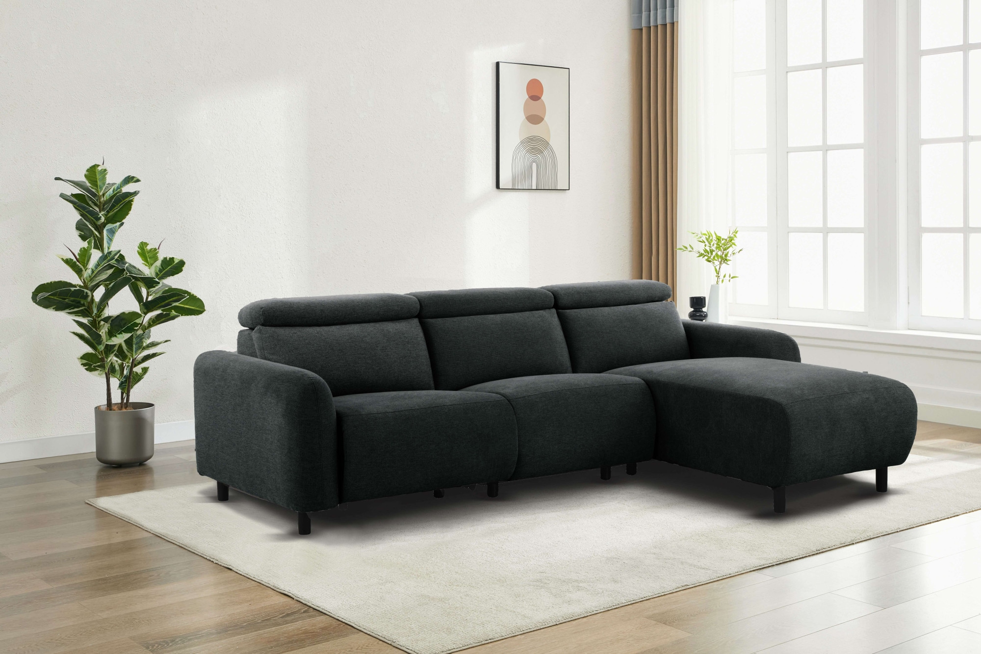 Home affaire Ecksofa »SKAANE Struktur, L-Form, 274 cm, manuelle u. elektrische Funktion,«, rundes Design, Kopfteilverstellung, Federkernpolsterung