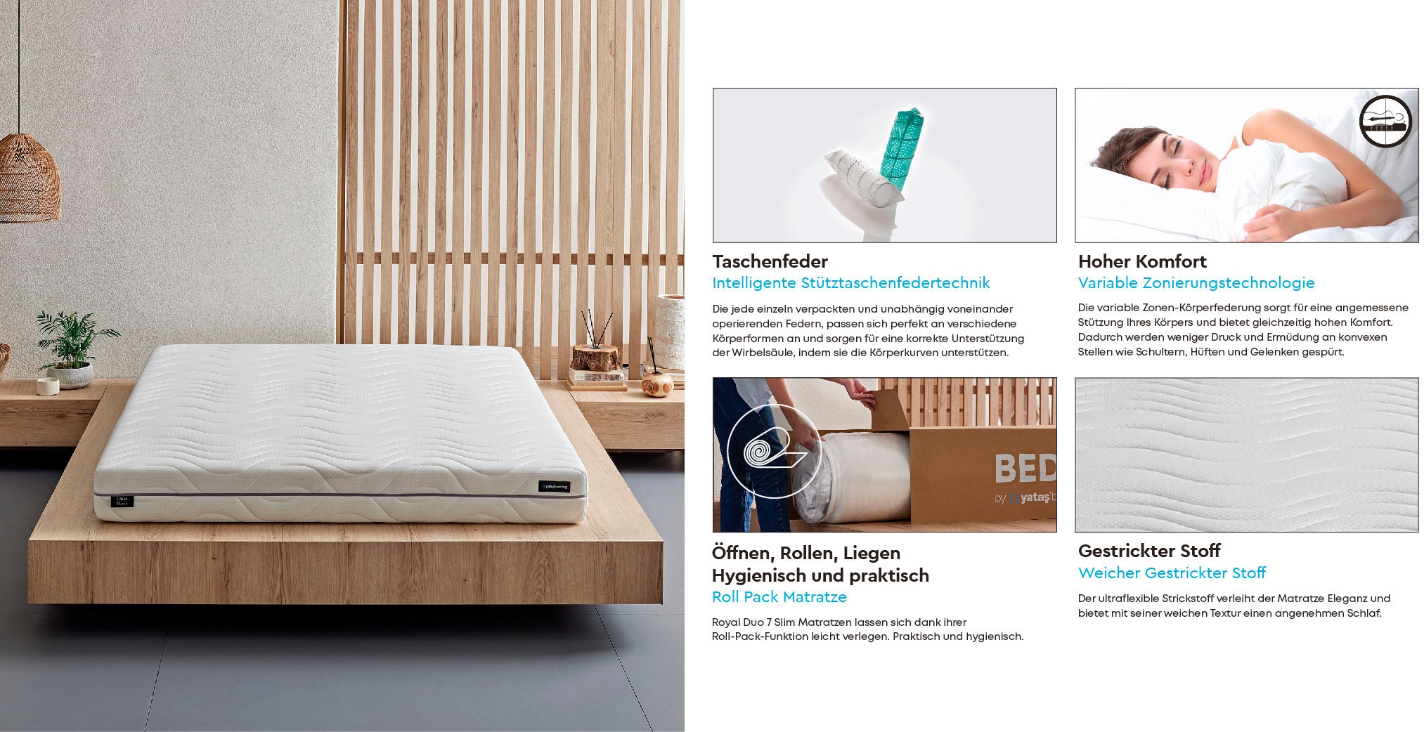Yatas Bedding Taschenfederkernmatratze »Royal Duo 7 Slim, Matratze 90x200, 140x200 cm & weitere Größen«, 18 cm hoch, Raumgewicht: 28 kg/m³, 434 Federn, (1 St., 1-tlg.), 7-Zonen, H2 / H3, Wendematratze, ergonomisch, atmungsaktiv