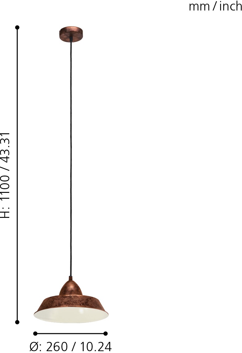 EGLO Hängeleuchte »AUCKLAND Pendellampe, Stahl, E27, IP20, Vintage, Esszimmerlampe, Lampe«, 1 flammig, Leuchtmittel E27 | ohne Leuchtmittel, Hängeleuchte, H110 x Ø26 cm, kupferfarben-antik, 1X60W exkl.