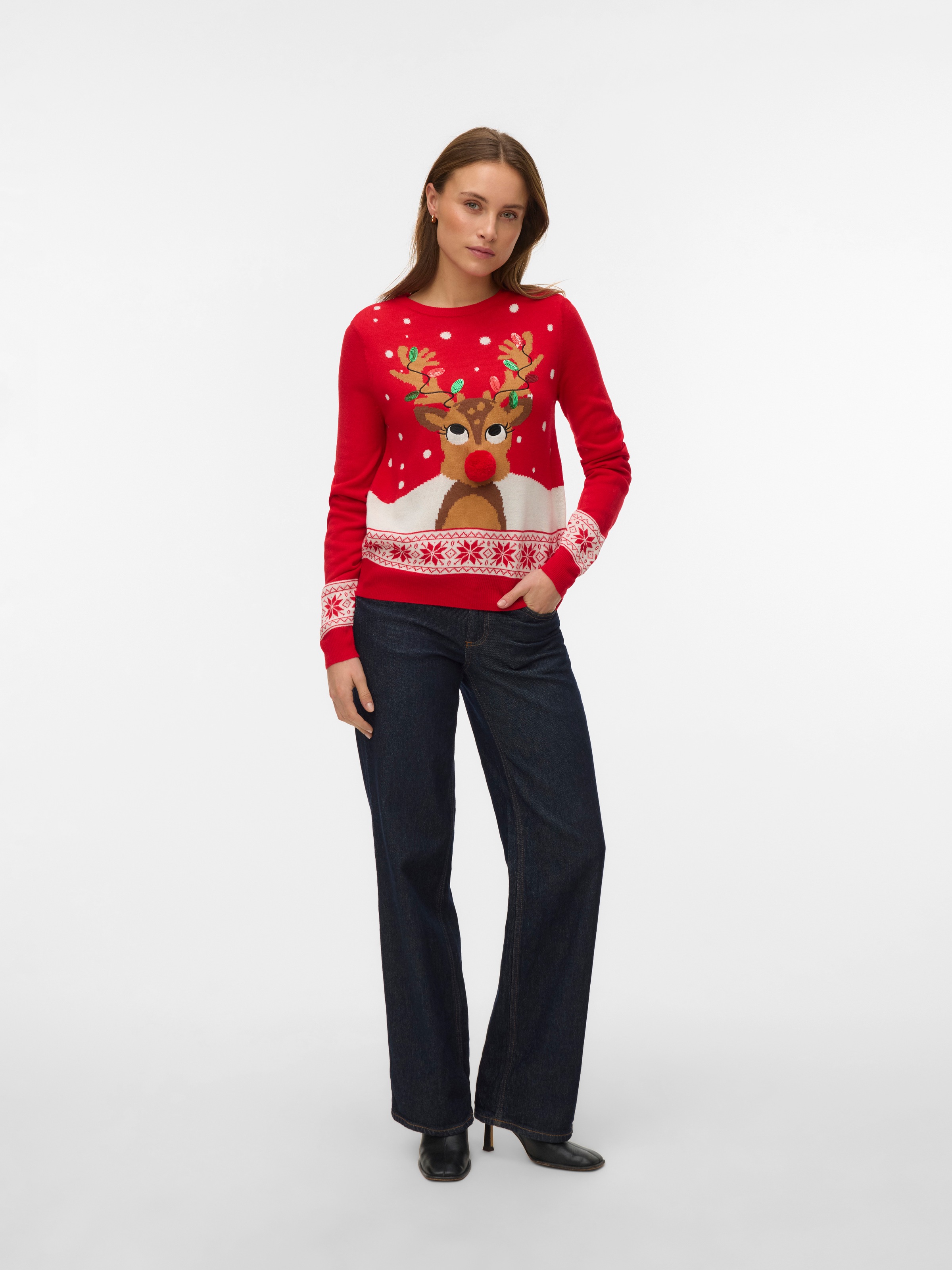 Vero Moda Weihnachtspullover »VMFROSTYDEER LS O-NECK PULL. XMAS BOX« Kunstfaser, regular fit, Christmas Pullover