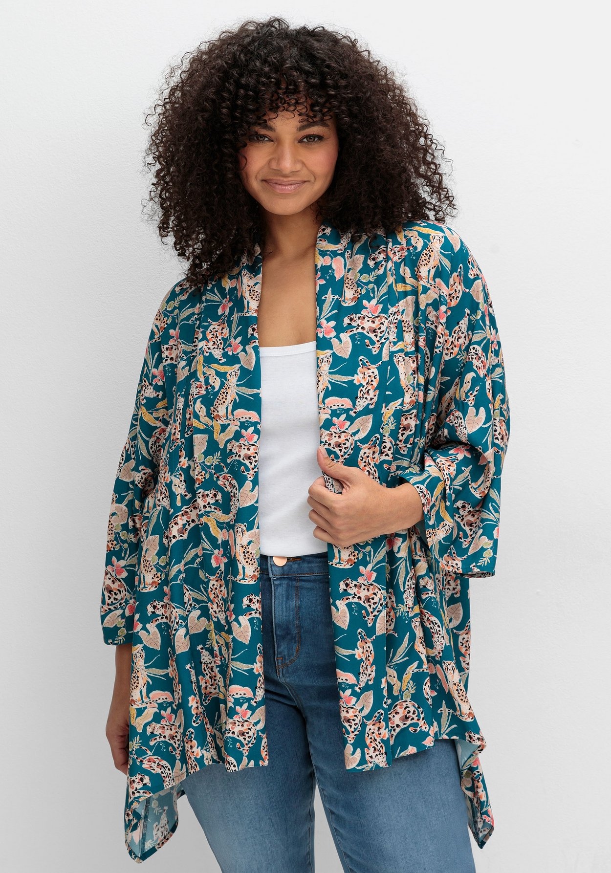 Sheego Longbluse »Blusenjacke im Kimono-Stil, mit Blumendruck«