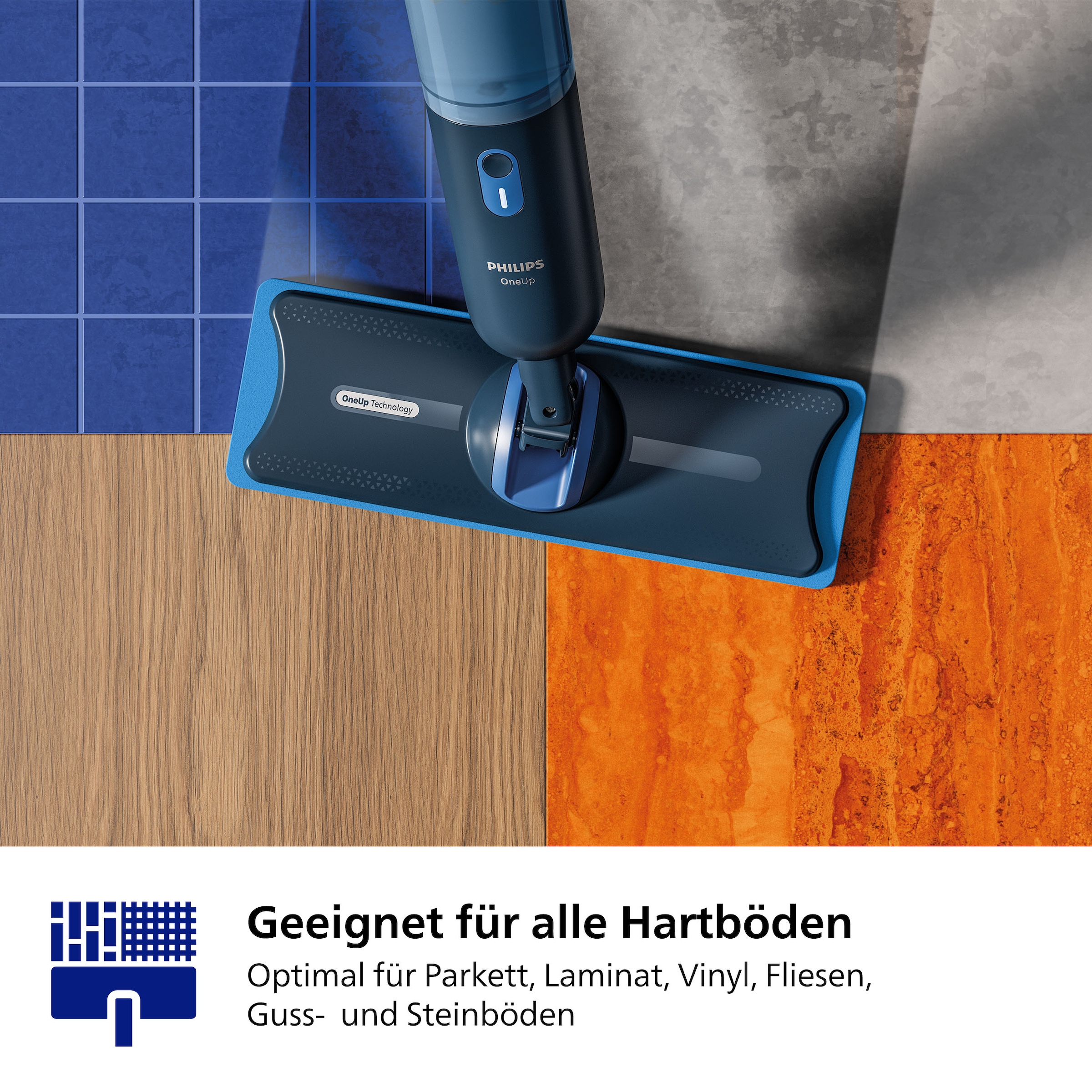 Philips Akku-Wischmopp »OneUp elektrischer Wischer 3000 Series XV3101/11«, 50 min Akku-Laufzeit, inkl. 2 Pads und 40 ml Reiniger