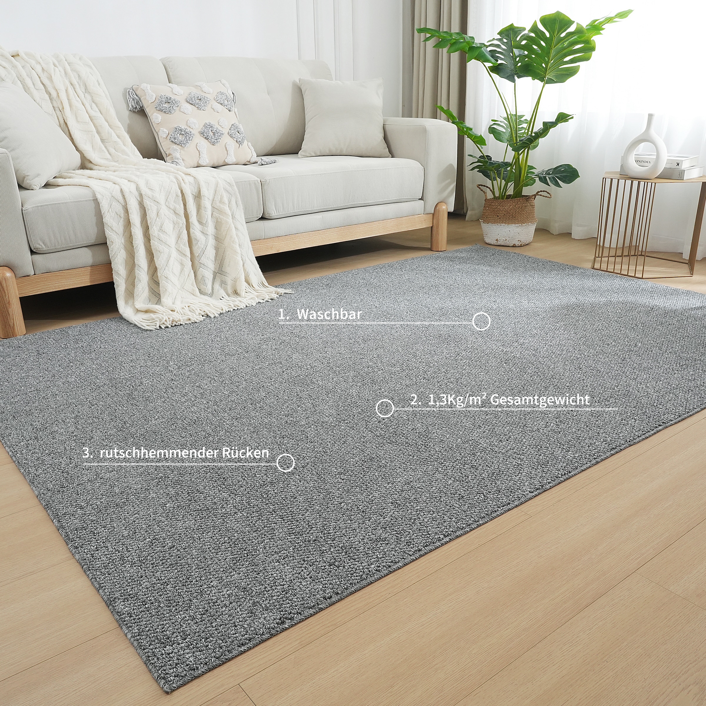 OTTO home Teppich »Lilia« rechteckig 5 mm Höhe Sisal-Optik, uni, waschbar, Wohnzimmer, Schlafzimmer, Esszimmer