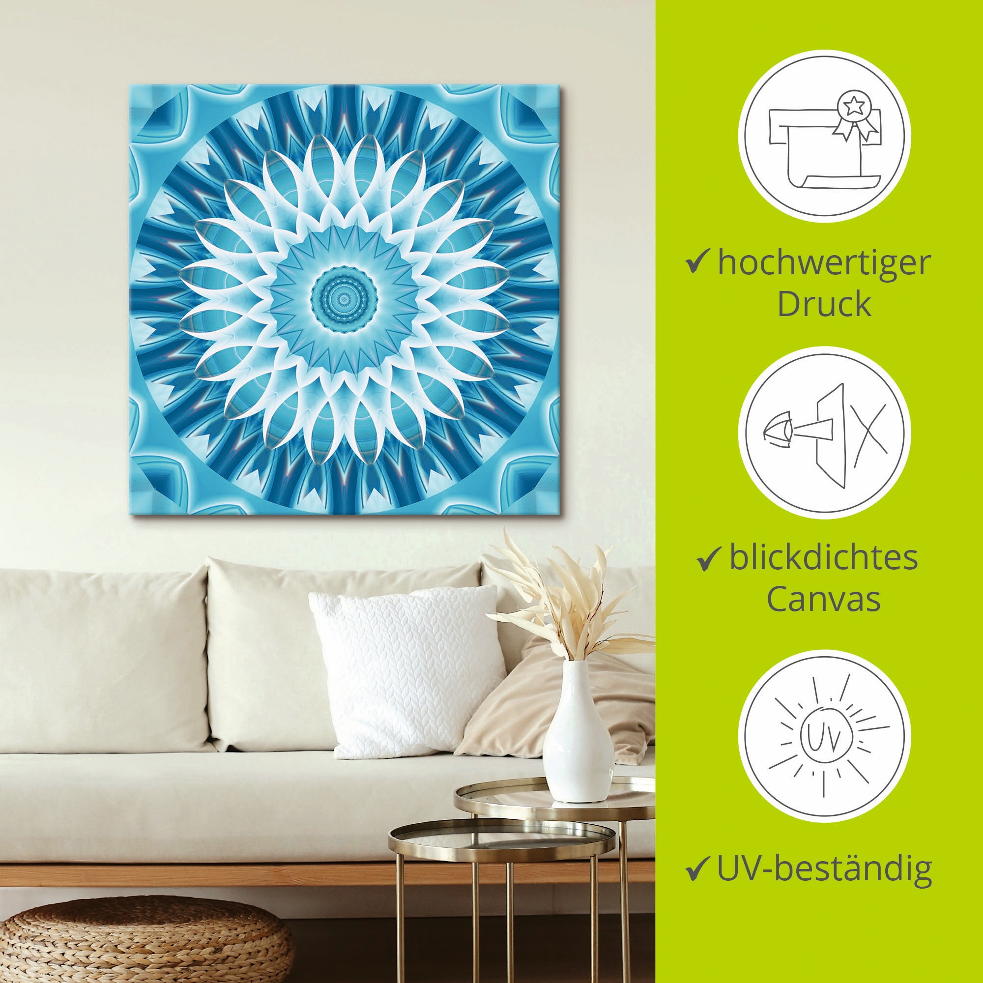 Artland Wandbild »Mandala blau Blüte«, Muster, (1 St.), als Leinwandbild in verschied. Größen