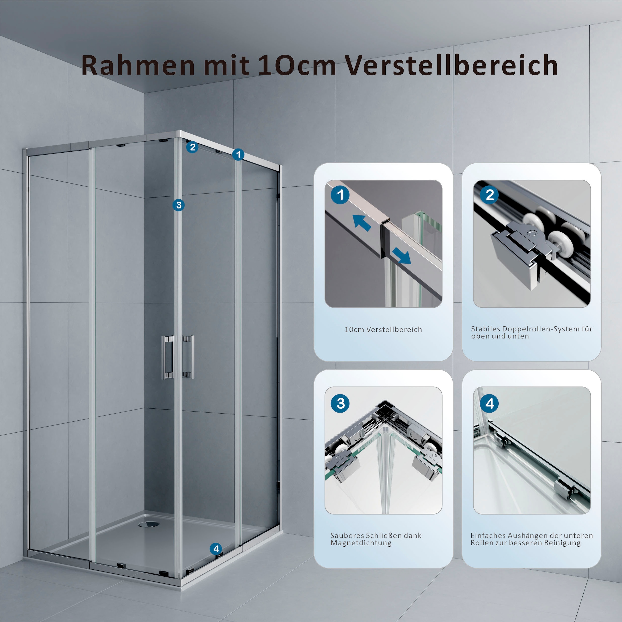 welltime Eckdusche »Trento Slimline« Eckdusche mit Profil in schmalem Design und robustem Rollensystem