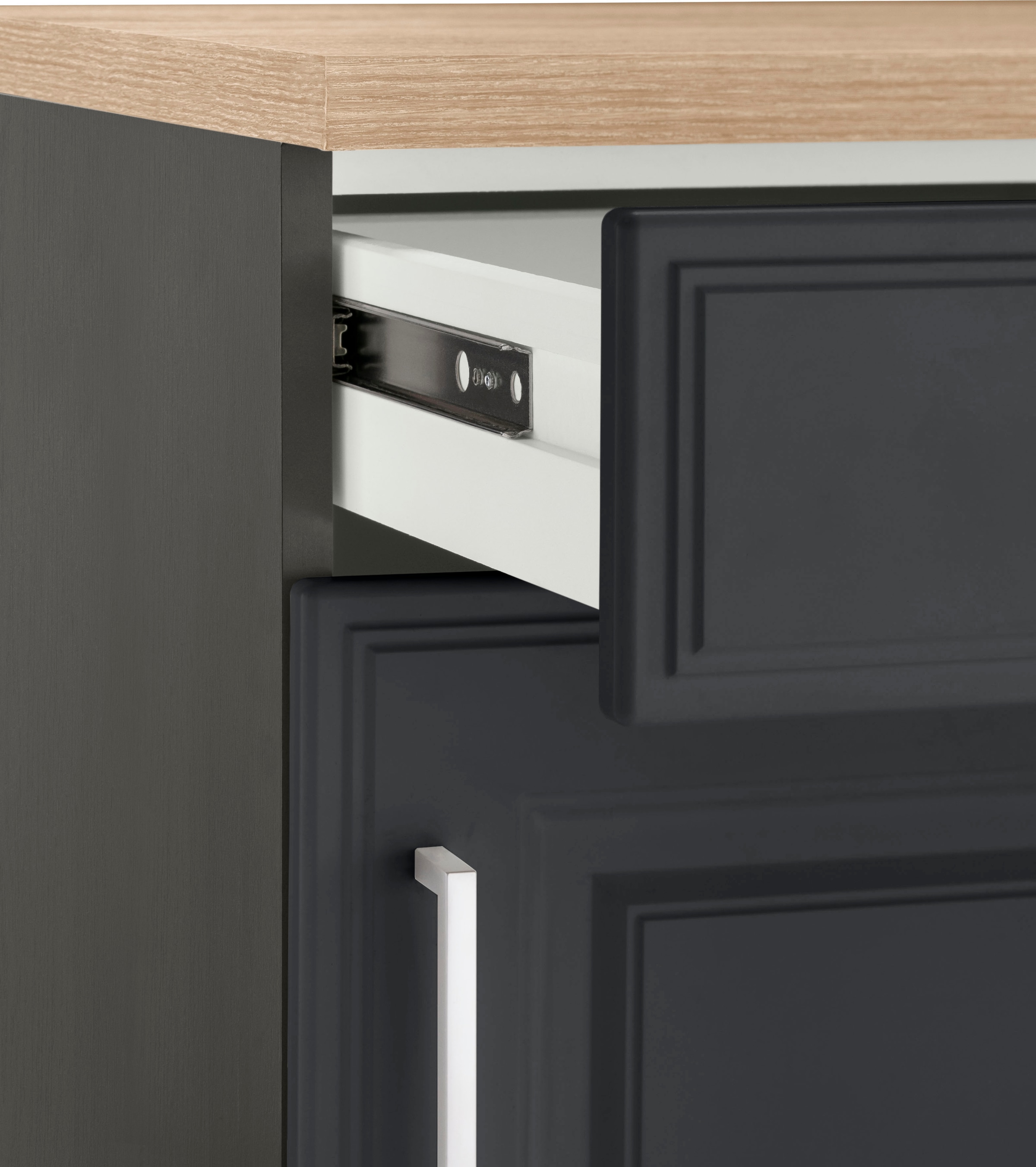 KOCHSTATION Küchenzeile »KS-Stockholm – Küche mit hochwertiger und detailreicher Landhausfront« Breite 300 cm, wahlweise mit E-Geräten,mit MDF-Fronten