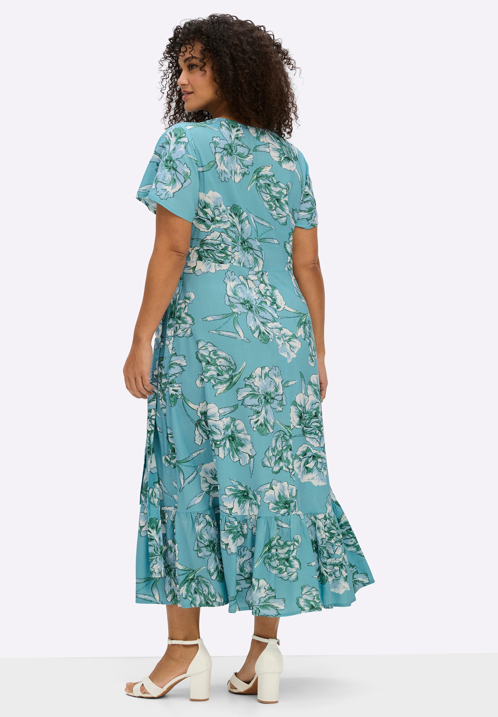 sheego by Joe Browns Wickelkleid »Kleid Wickelkleid mit Volant am Saum« Nahttasche
