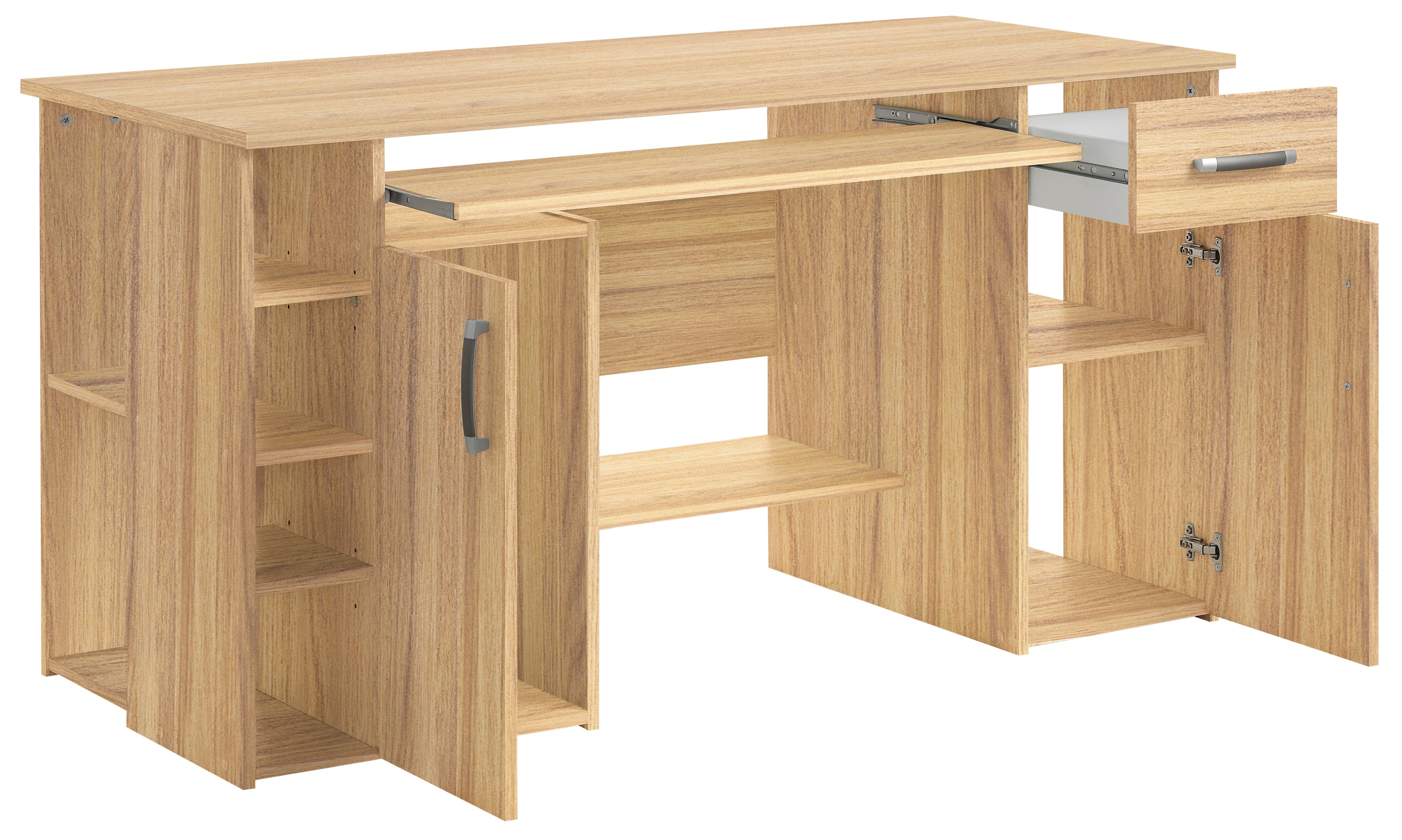 VOGL Möbelfabrik Schreibtisch »Tim mit seitlich offenen Fächern & Tastaturauszug,«, Druckerablage, 1 Schublade, Breite 138 cm, Made in Germany