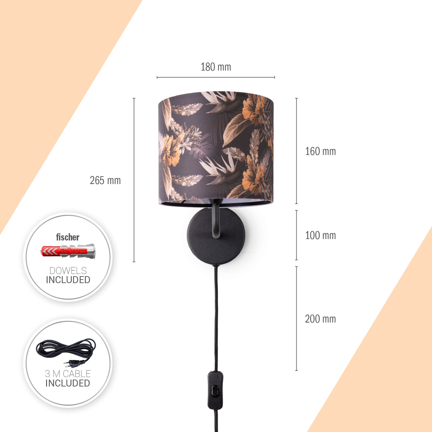 Paco Home Wandleuchte »Luca Flower«, Leuchtmittel E14 | ohne Leuchtmittel, Stofflampe Blumen Muster Wandleuchte Lampenschirm Textil Floral