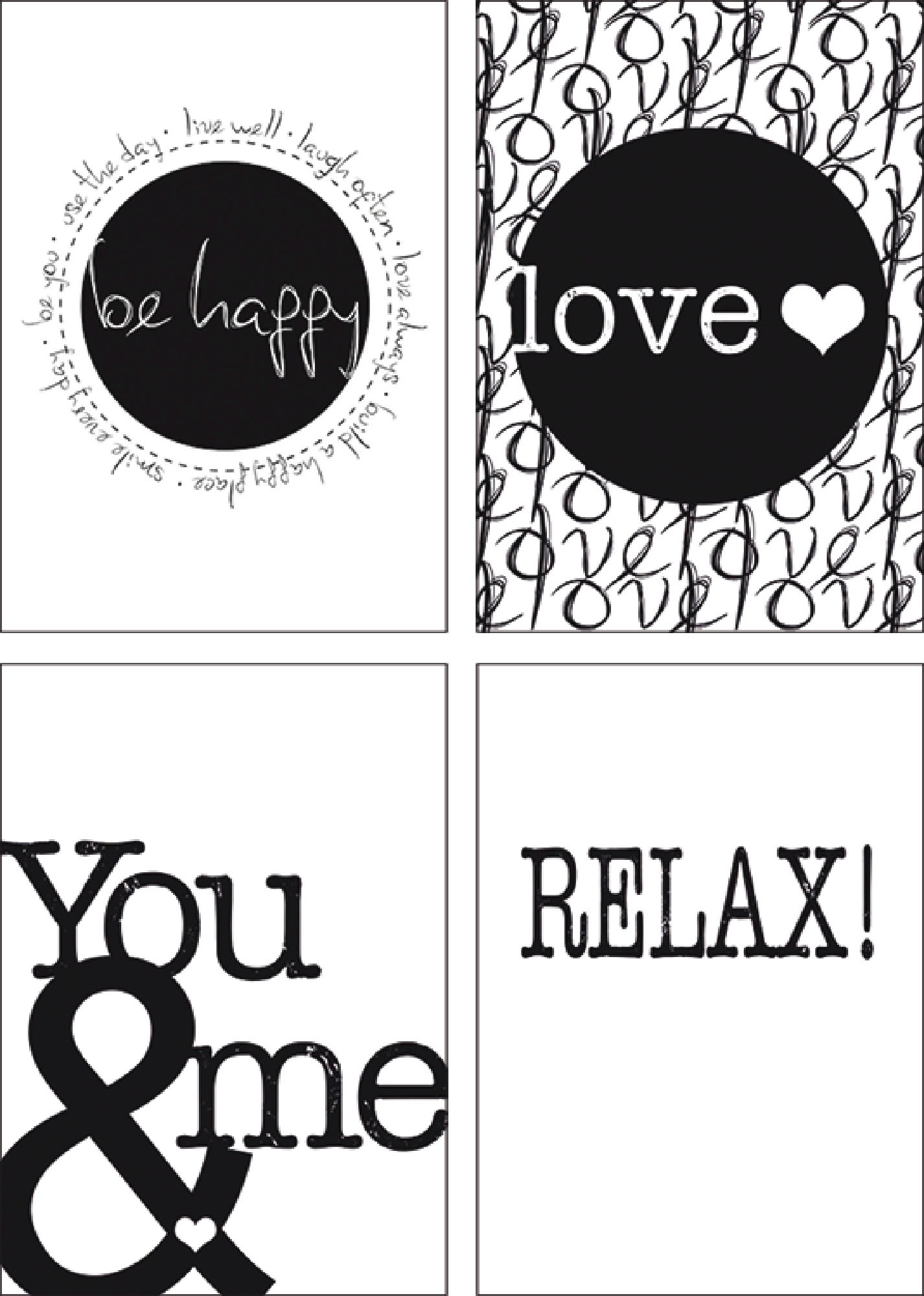 Artland Poster »Fröhlich Liebe II Du & Ich II Entspannen«, Sprüche & Texte, (4 St.), Poster, Wandbild, Bild, Wandposter