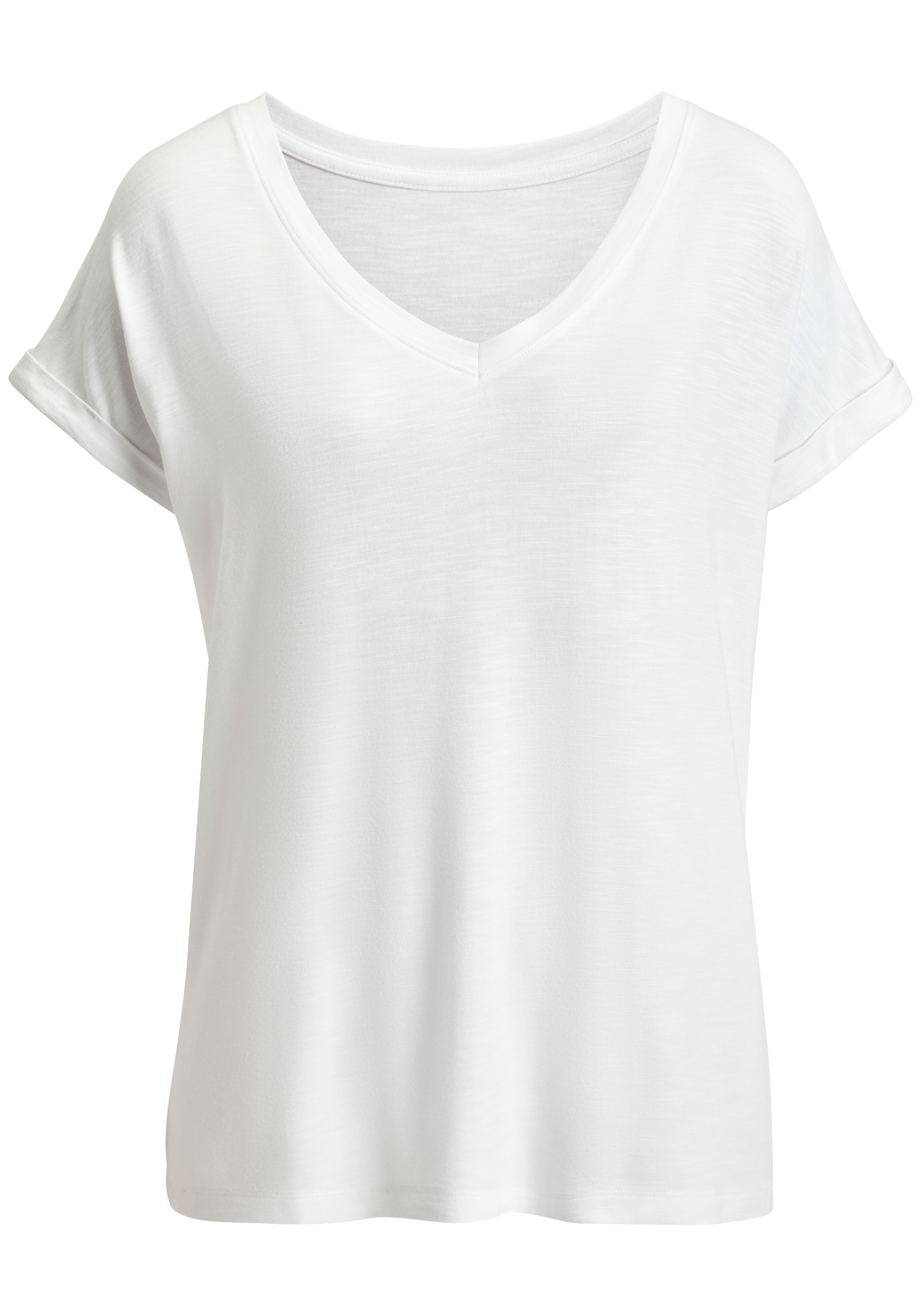 Beachtime by Lascana V-Shirt »mit fixiertem Ärmelumschlag« aus luftiger Viskose-Qualität
