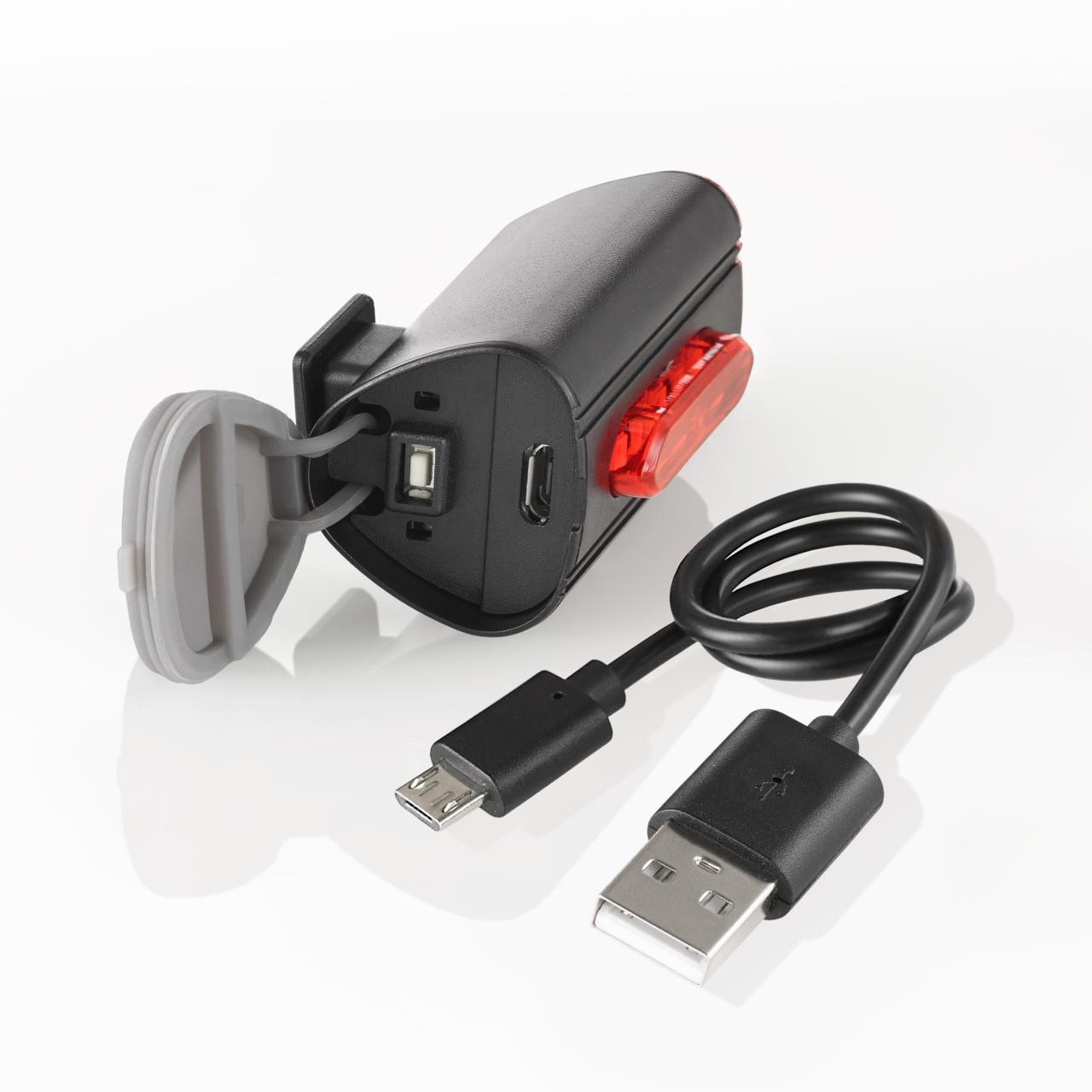 FISCHER Fahrrad Fahrradbeleuchtung »Akku-USB-LED Bel.-Set Bodenbel. 60 Lux«, (3 tlg., Front- und Rücklicht)