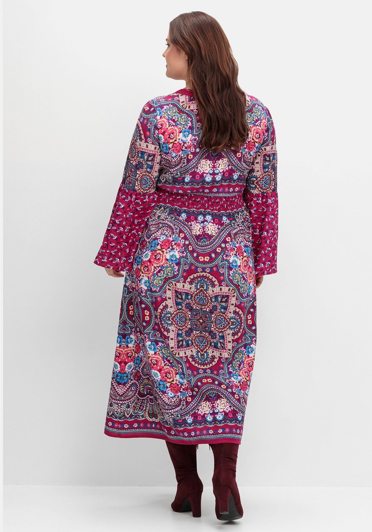 Sheego Maxikleid »Maxikleid im Boho-Stil, mit Trompetenärmeln«