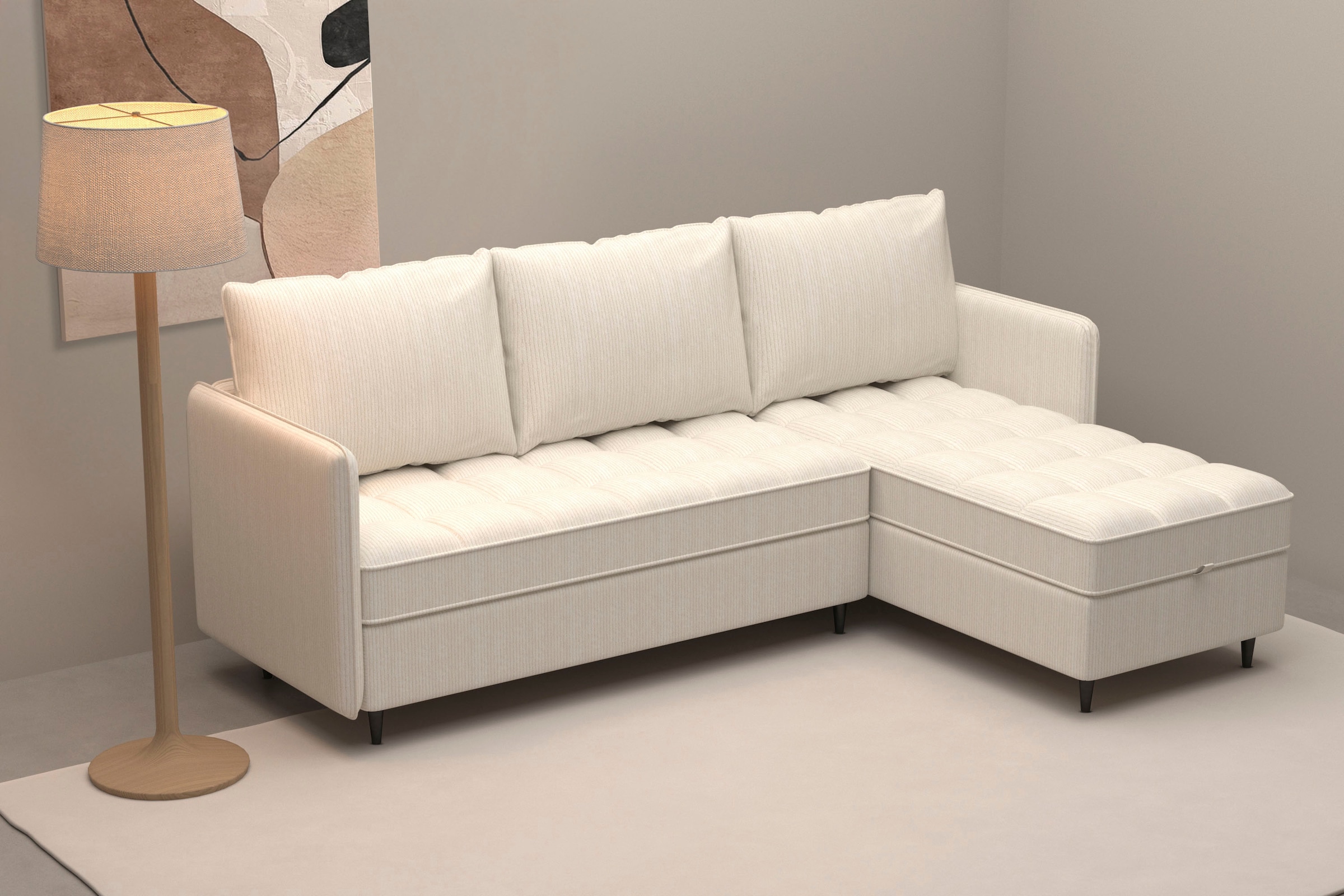 Dorel Home Ecksofa »LINDHUS, L-Form, verschiedene Stellvarianten, Loungesofa, Schlaf-Liege«, Wohnlandschaft, mit Recamiere, großer Bettkasten, Cord, Chenille