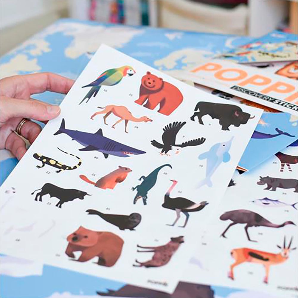 POPPIK Kreativset »Sticker Lernposter, Tiere der Welt«
