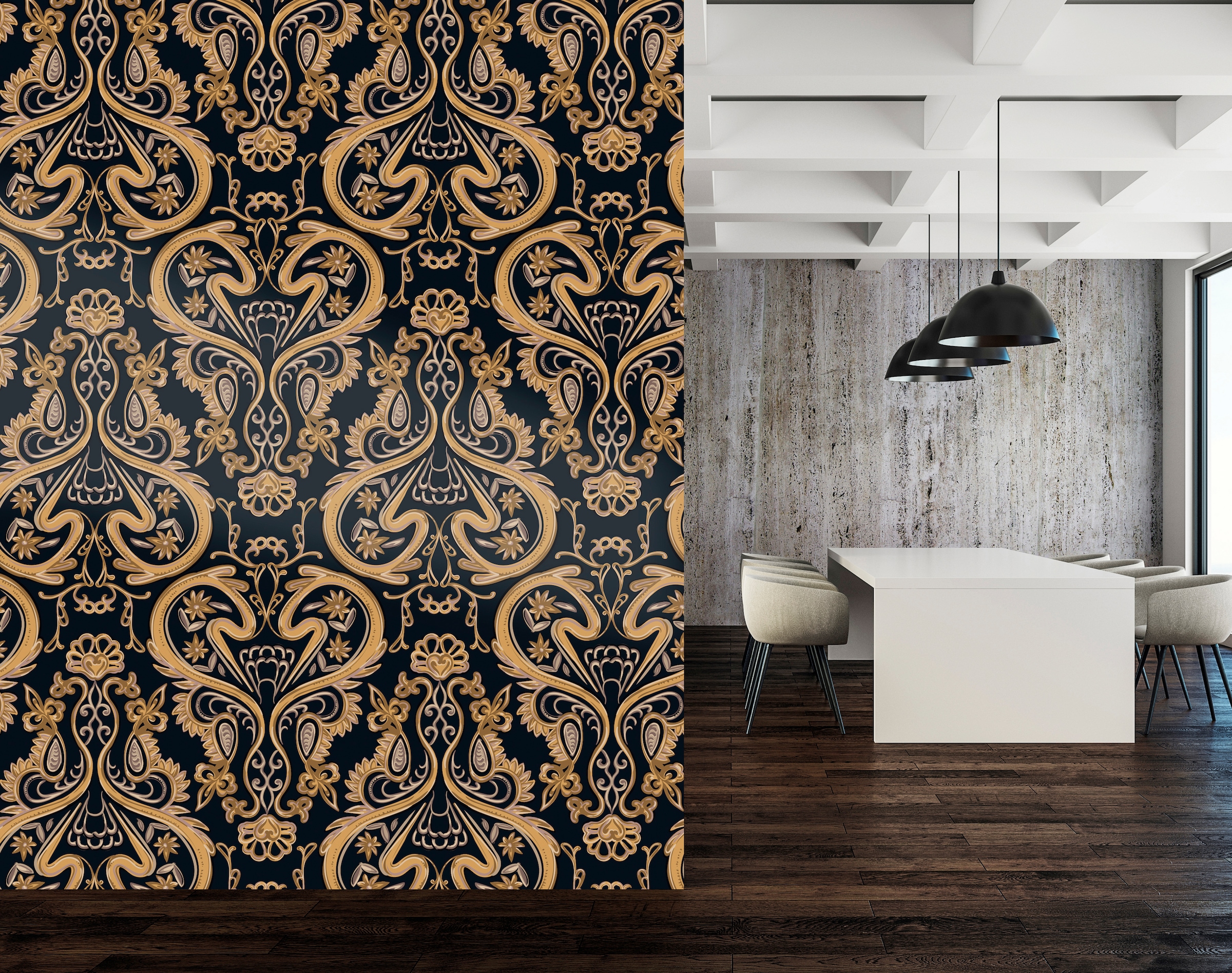 queence Vinyltapete »Eske«, bedruckt-Barock-Antikoptik-Kunst, 90x250cm, selbstklebend, kinderleichte Anbringung, Sticker