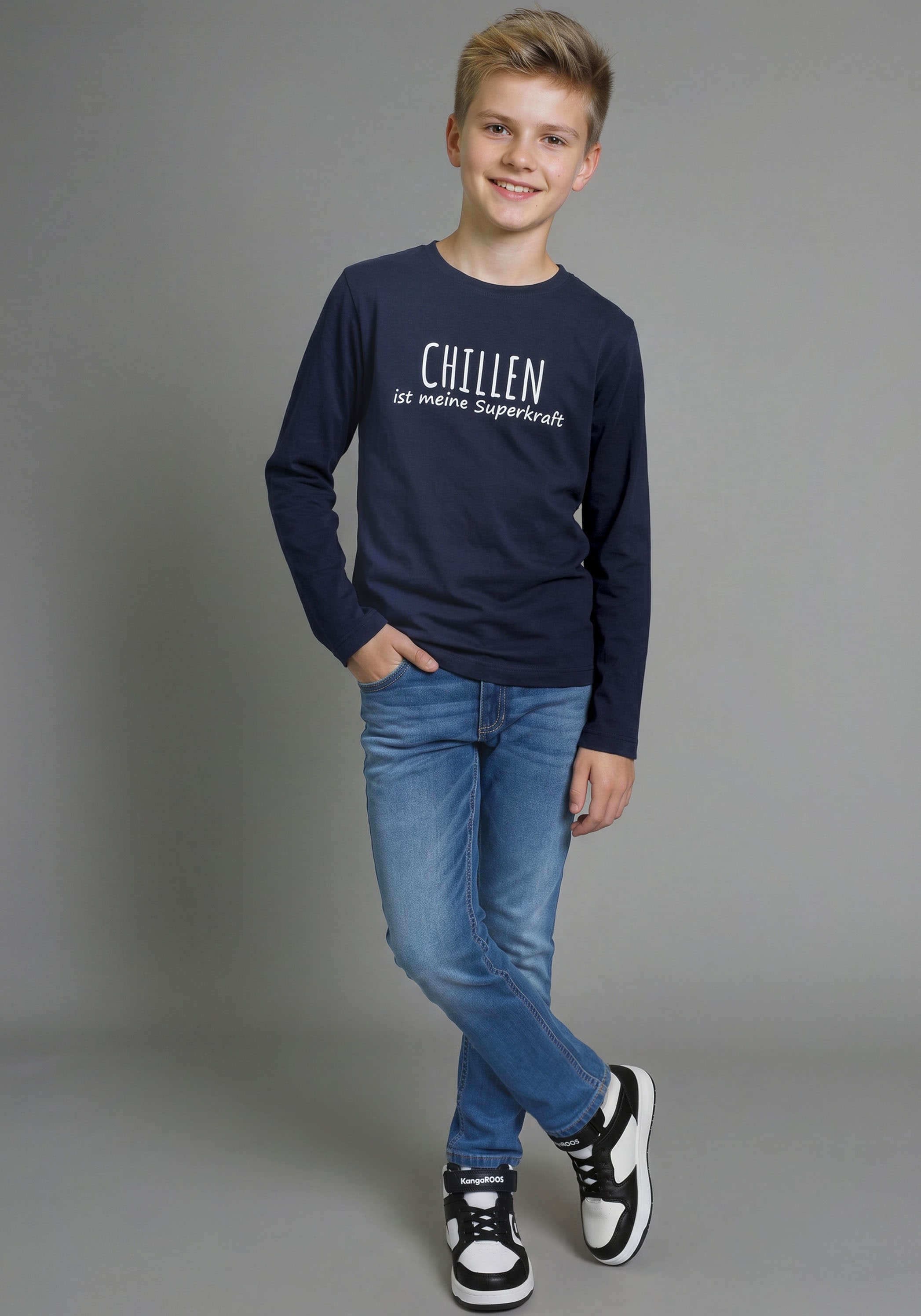 KIDSWORLD Langarmshirt »Sprücheshirt: CHILLEN ist meine Superkraft« modischer Stil, für Basic-Anlässe