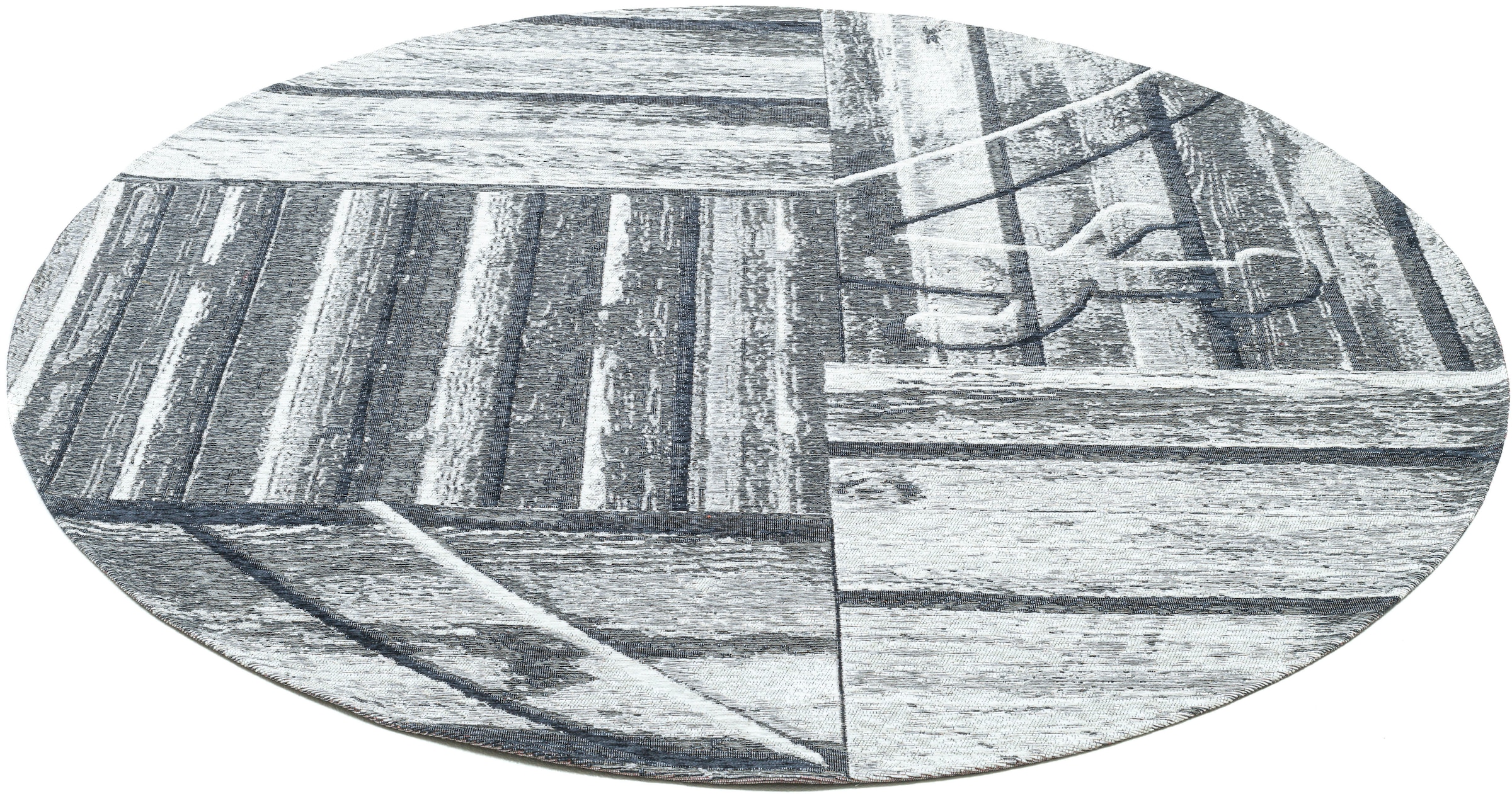 Sansibar Teppich »Keitum 010«, rund, 3 mm Höhe, Flachgewebe, modernes Holz Design, Motiv, gekreuzte Säbel