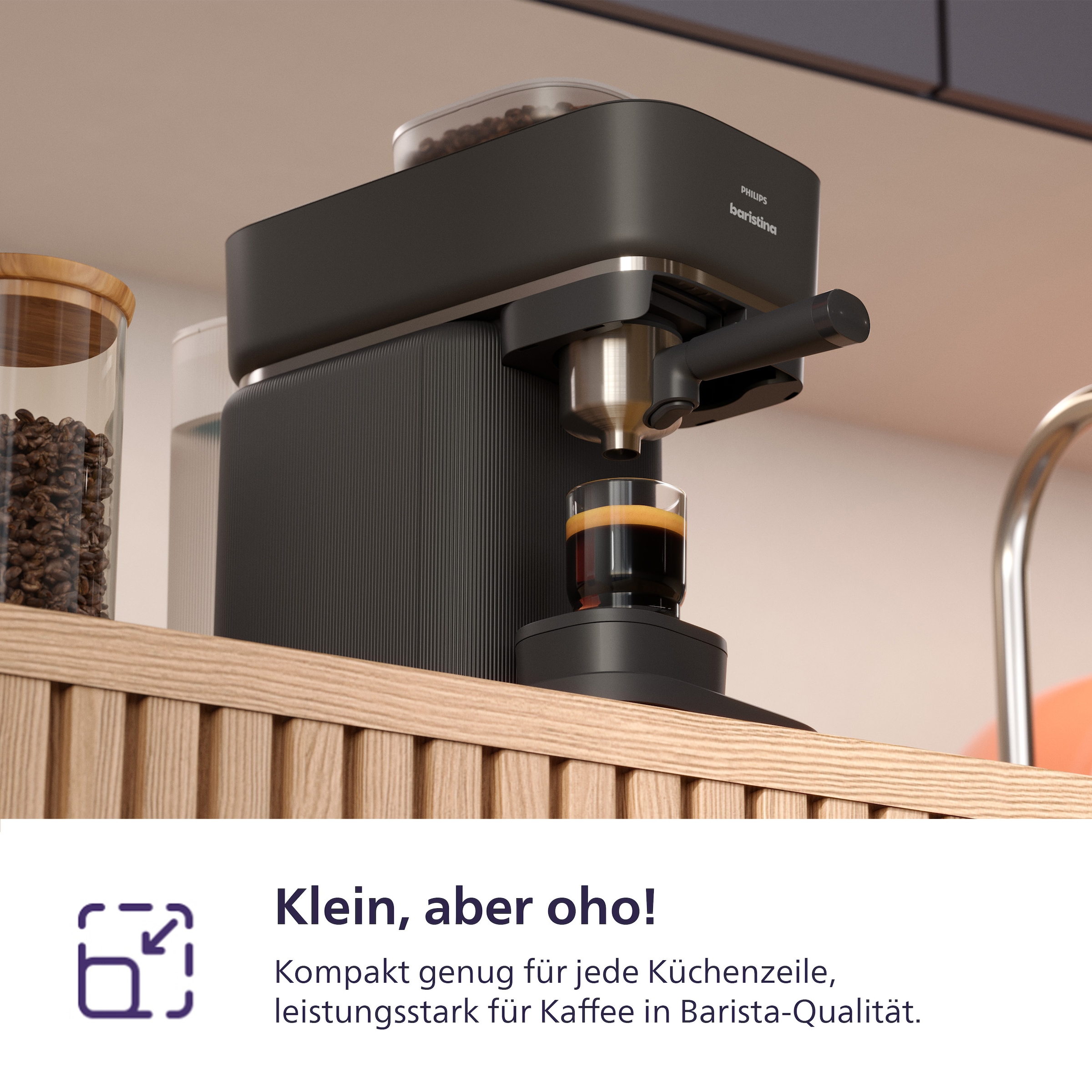 PHILIPS baristina Espressomaschine »BAR303/60 mit Mahlwerk für ganze Bohnen, Milchaufschäumer inkl.«, 16 bar Pumpendruck, Schwarzgrau