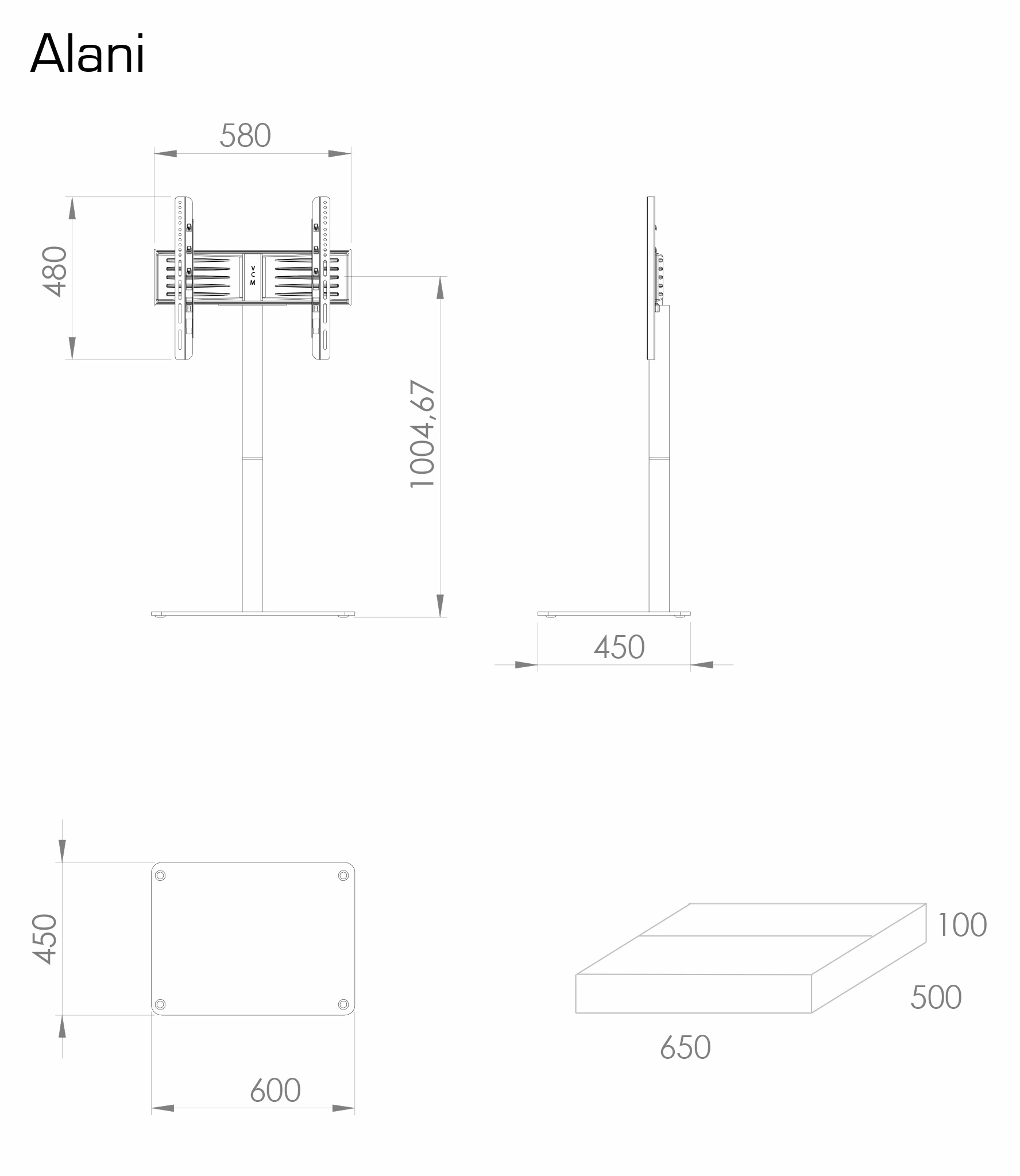 VCM TV-Rack »TV Standfuß Alu Rack Fernseh Glas Alani«, (VCM Alani)