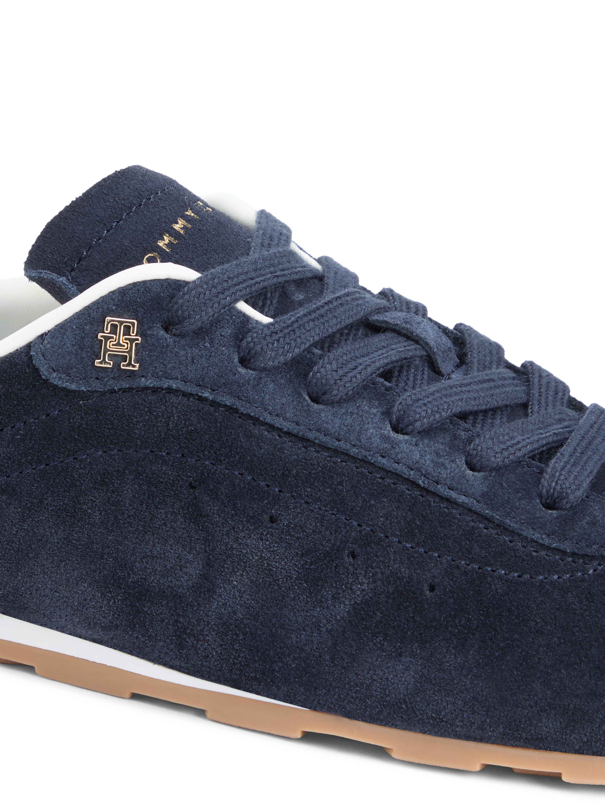 Tommy Hilfiger Sneaker »TH BELLA LOW RUNNER SUEDE«  Halbschuh, Schnürer, Freizeitschuh mit kontrastfarbenem Fersenbesatz