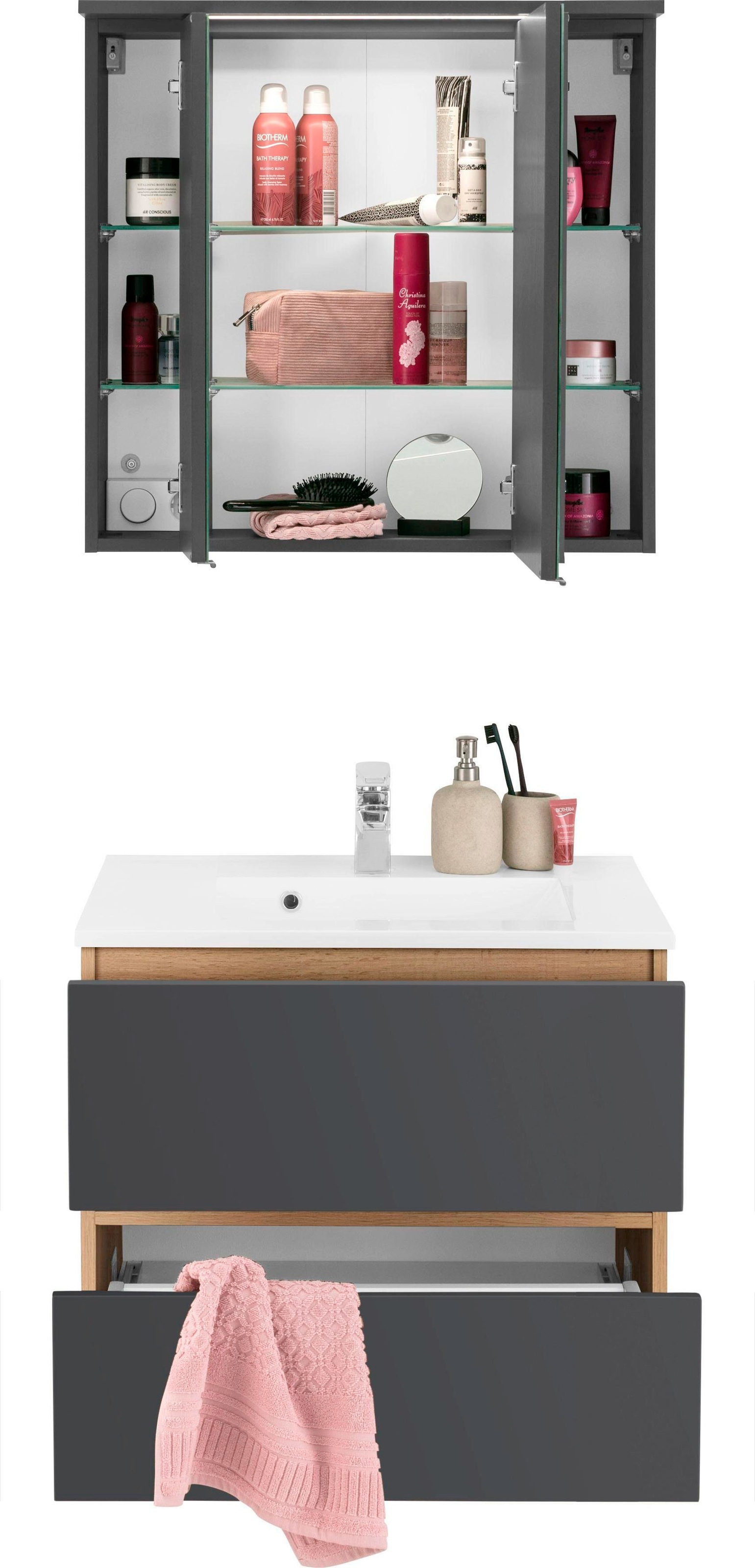 welltime Badmöbel-Set »Lucca«, (2 St.), Breite 60 cm, mit LED-Spiegelschrank