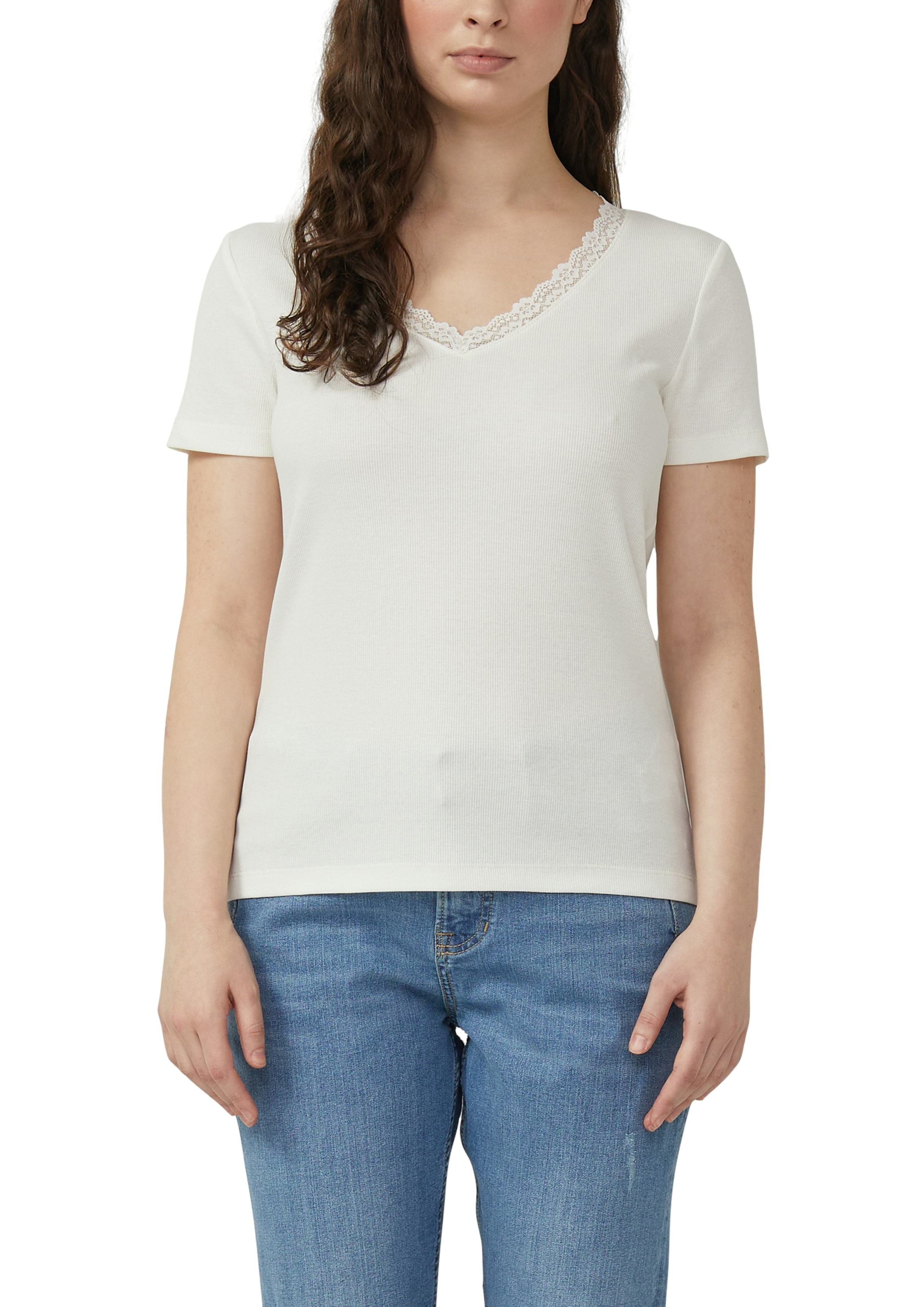 s.Oliver Kurzarmshirt mit V-Ausschnitt und Spitze