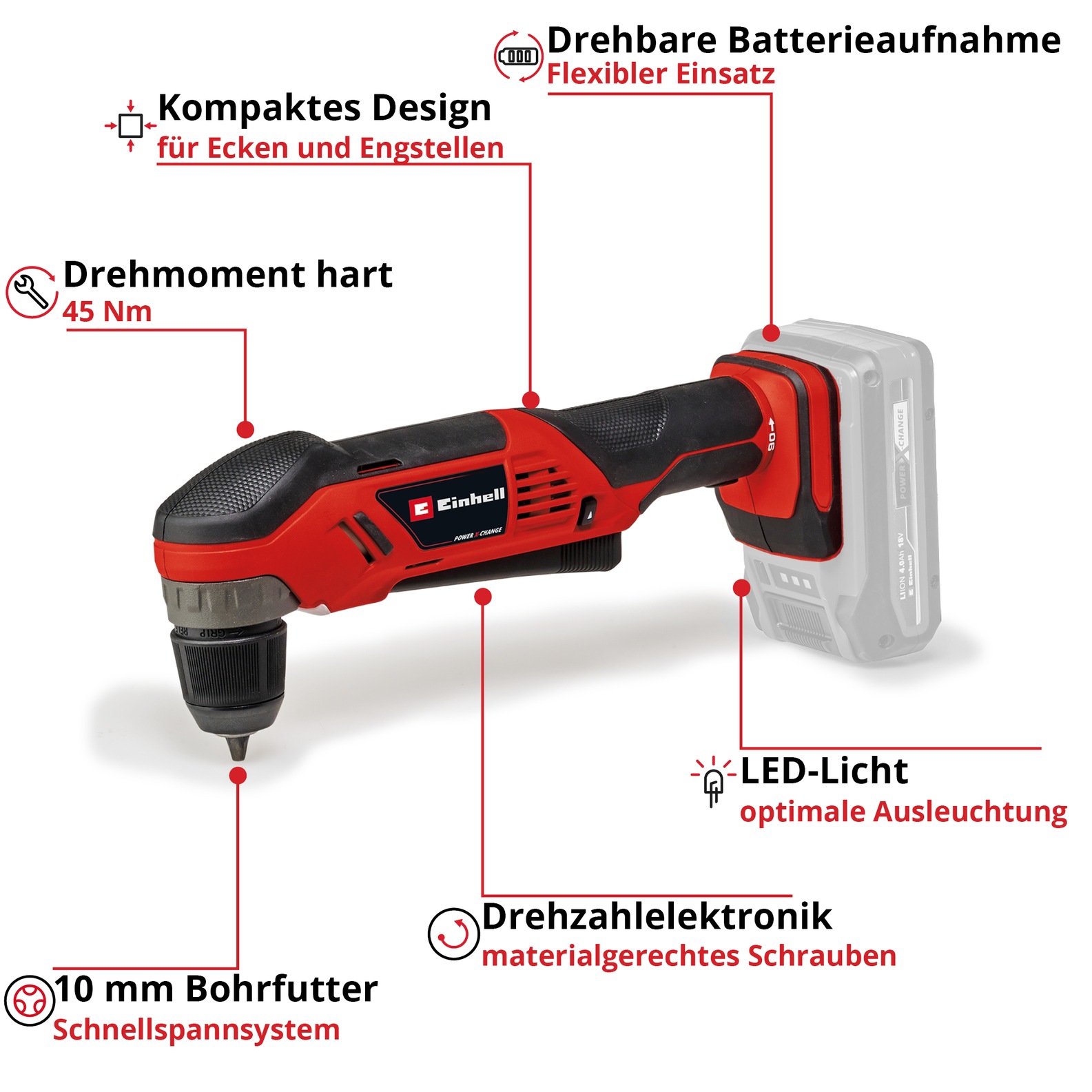 Einhell Akku-Winkelbohrmaschine »TE-AD 18 Li - Solo«, (1 tlg.)