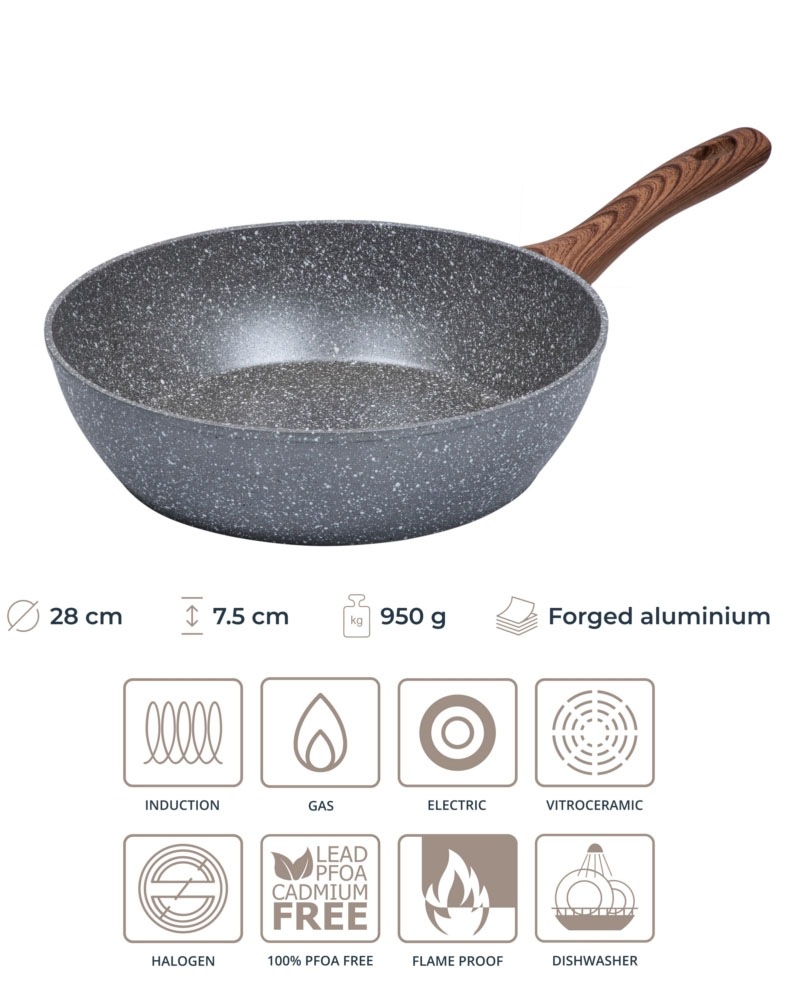RESTO Kitchenware Bratpfanne »Aquila, tiefe Schmorpfanne langlebig und spülmaschinenfest« Aluminium 1 Stk. tlg. mit ergonomischem weichem Griff in Holzoptik