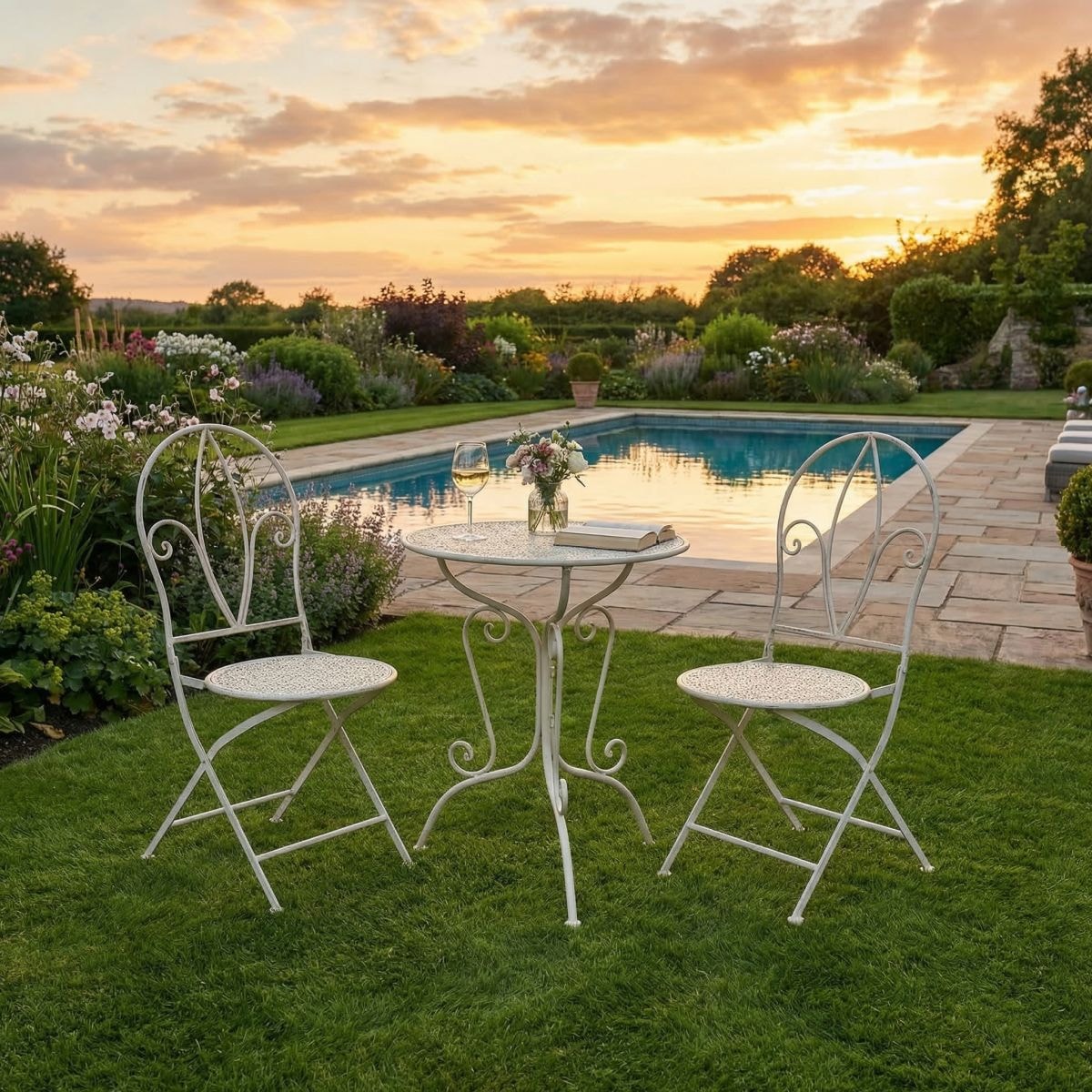 Ambiente Haus Essgruppe »Tisch & 2 Stühle Bistro-Set in Antikweis« Set, 3 tlg.