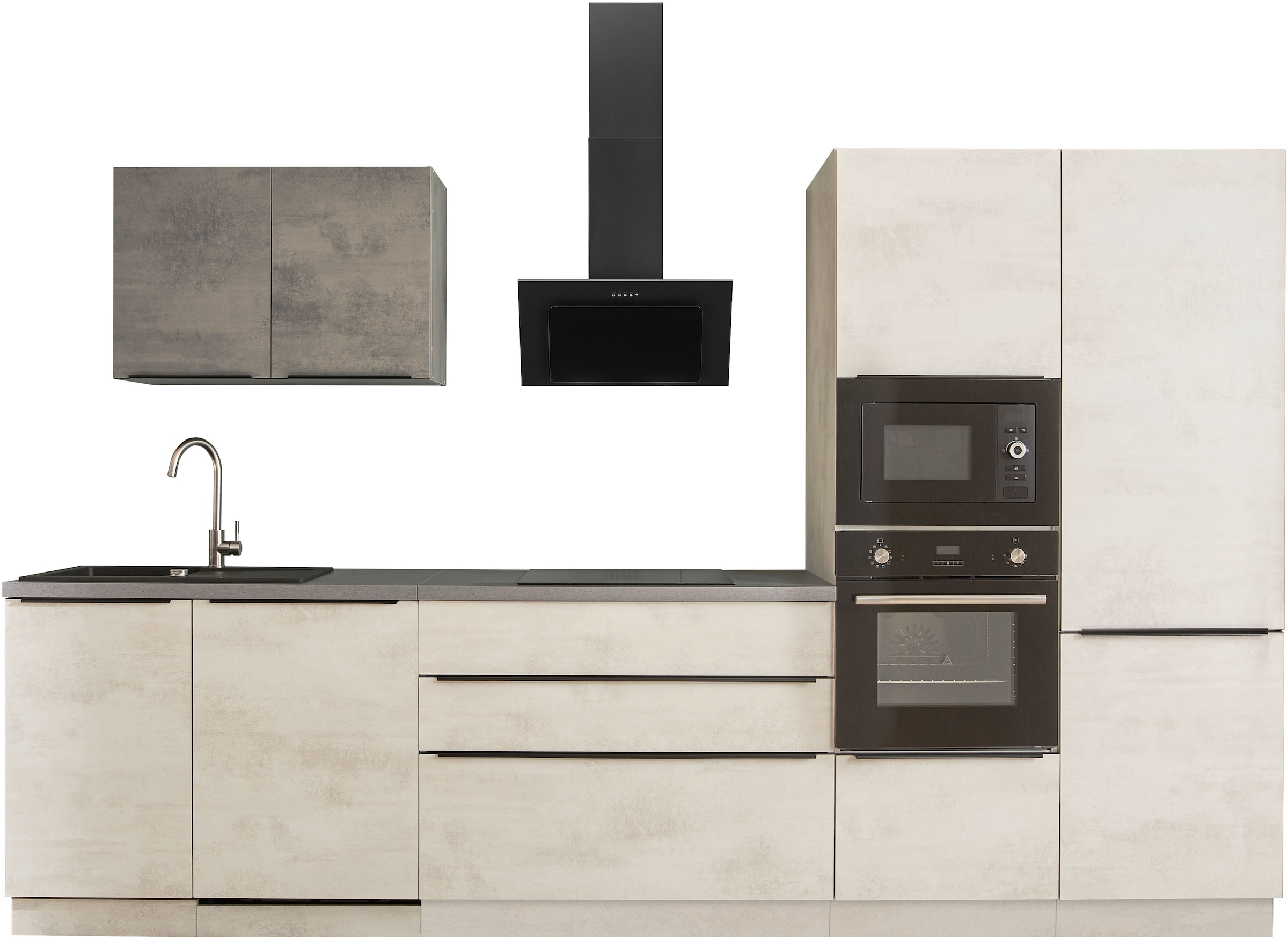 BASIC by Balculina Küchenzeile »Sanibel, Küche BxTxH 340x60x210 cm«, Breite 340cm, mit E-Geräten, Softclose für Türen und Schubkästen