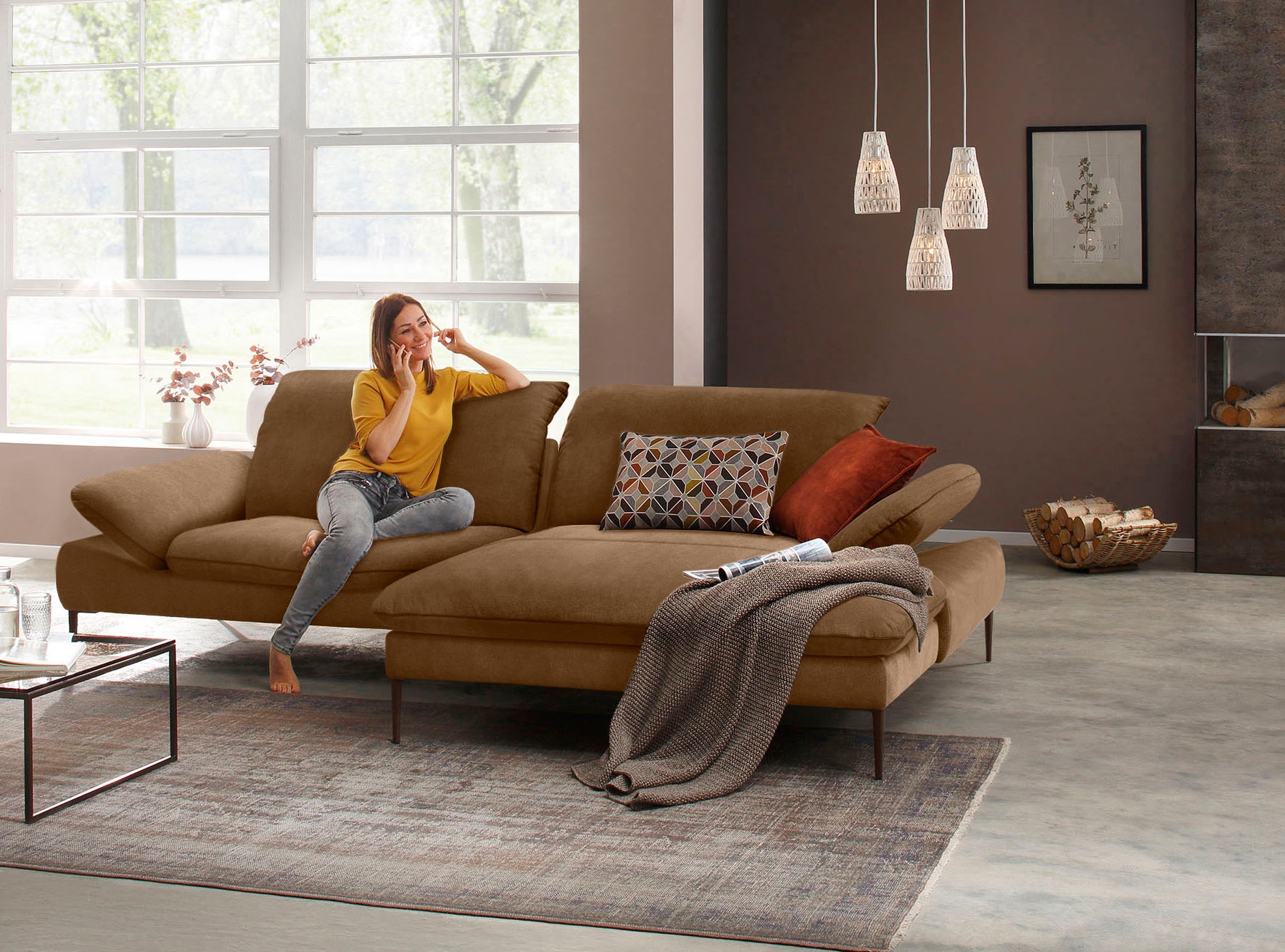 W.SCHILLIG Ecksofa »enjoy&MORE, Designsofa, elegant und bequem, L-Form«, Sitztiefenverstellung, Füße bronze pulverbeschichtet, Breite 294 cm