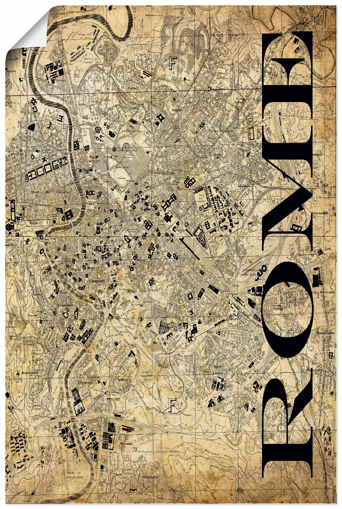 Poster »Rom Karte Straßen Karte Sepia«, Italien, (1 St.), als Alubild, Leinwandbild,...