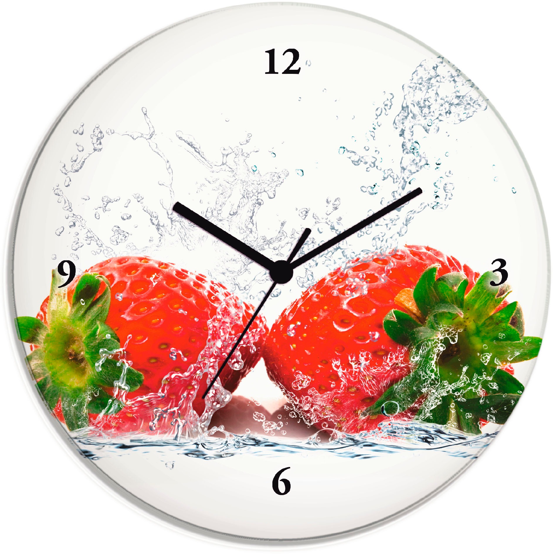 Artland Wanduhr »Erdbeeren mit Spritzwasser«, lautlos, ohne Tickgeräusche, nicht tickend, geräuschlos - wählbar: Funkuhr o. Quarzuhr, moderne Uhr für Wohnzimmer, Küche etc. - Stil: modern