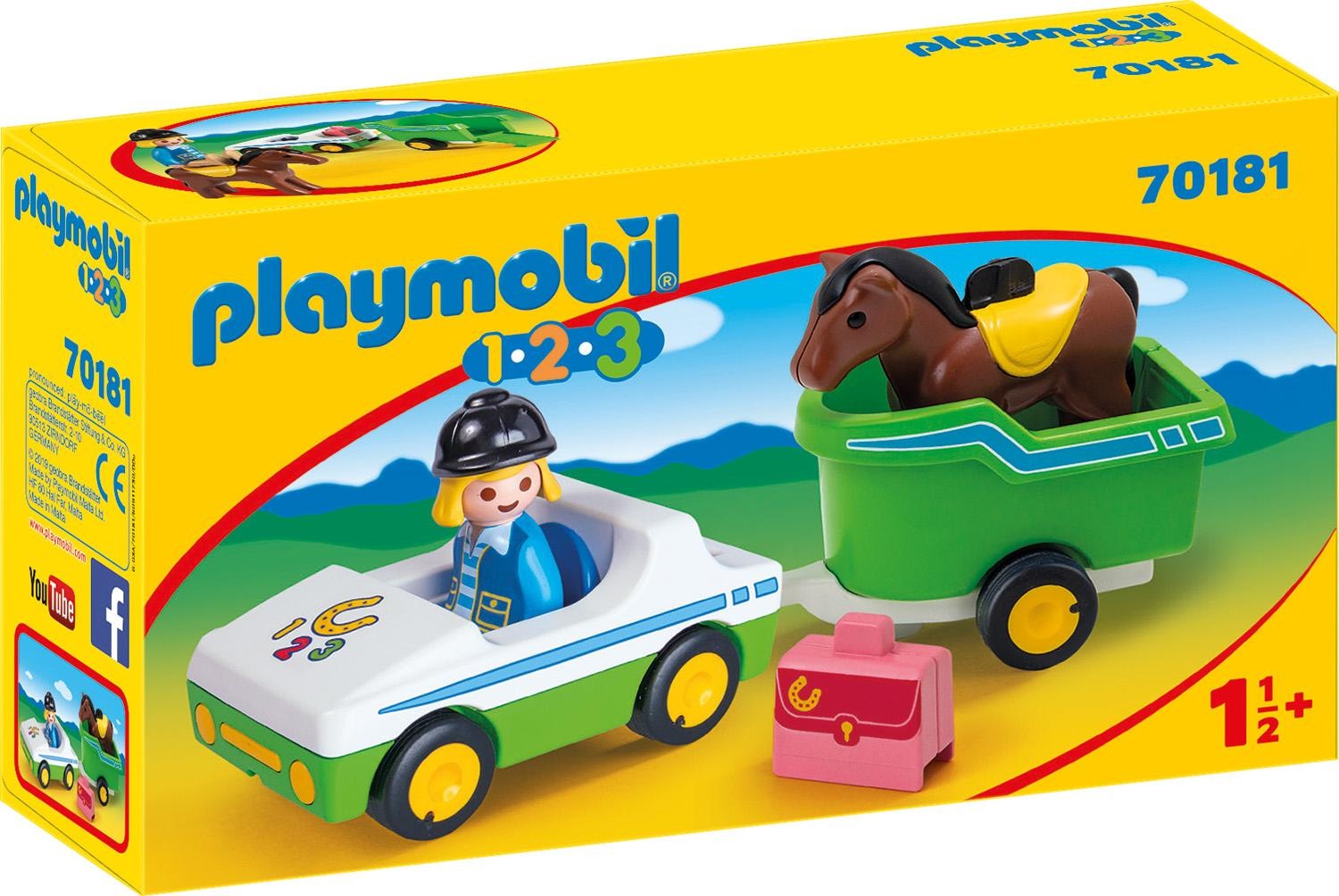 Playmobil® Konstruktions-Spielset »PKW mit Pferdeanhänger (70181), Playmobil 1-2-3«, Made in Europe