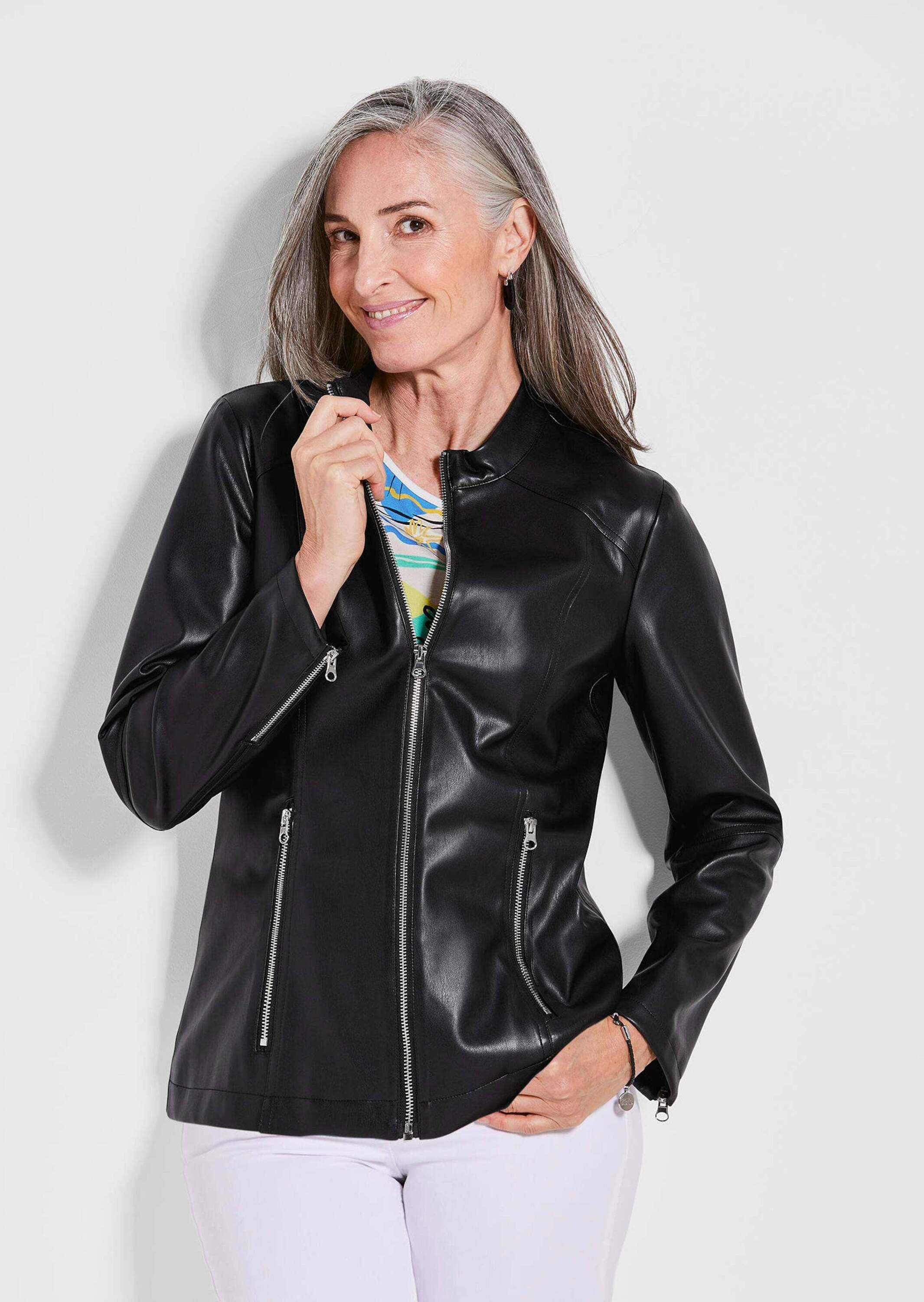 GOLDNER Kurzjacke »Lederoptik-Jacke mit silbernen Reißverschlüssen«